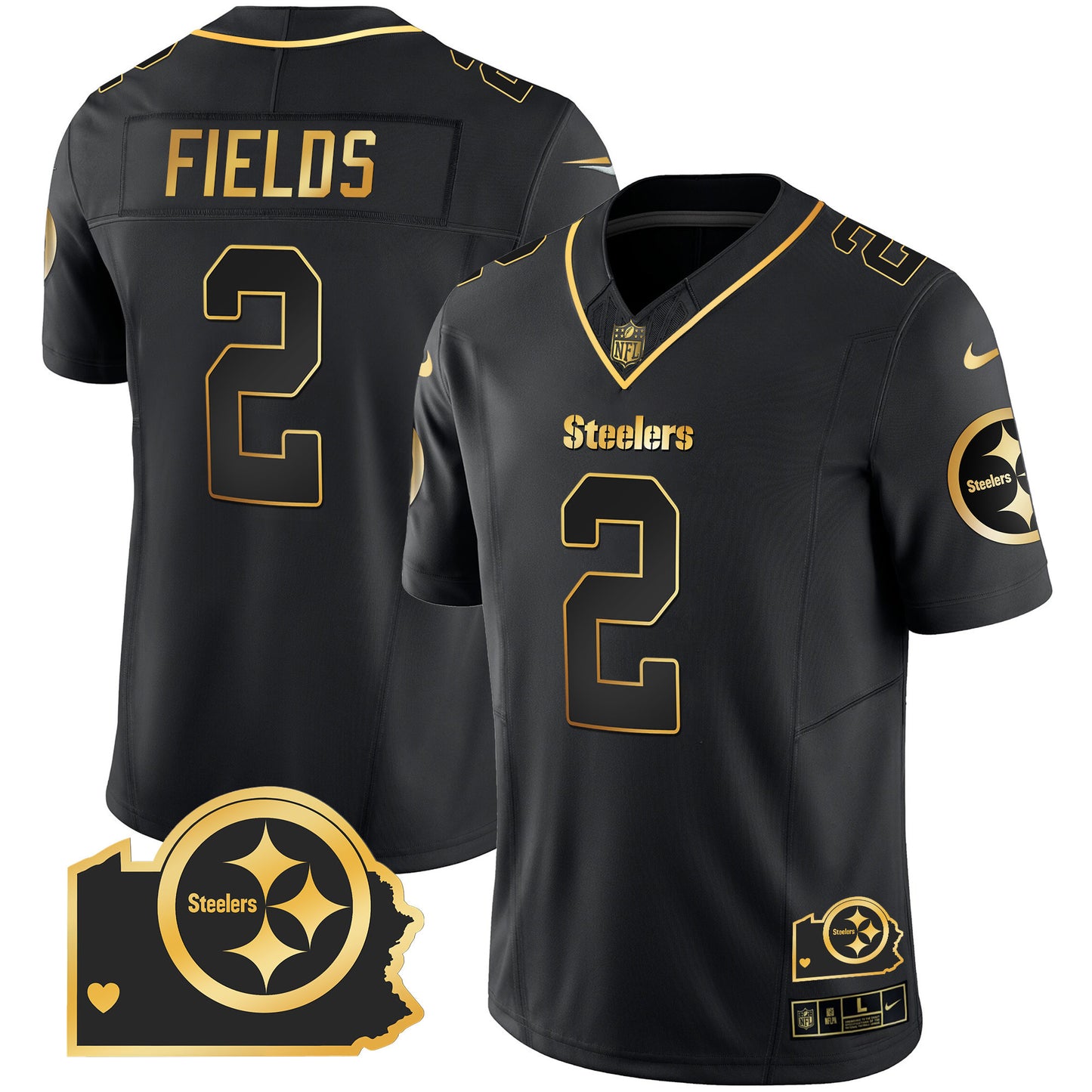 Men's Steelers Home Patch Gold Vapor Jersey - All Stitched
