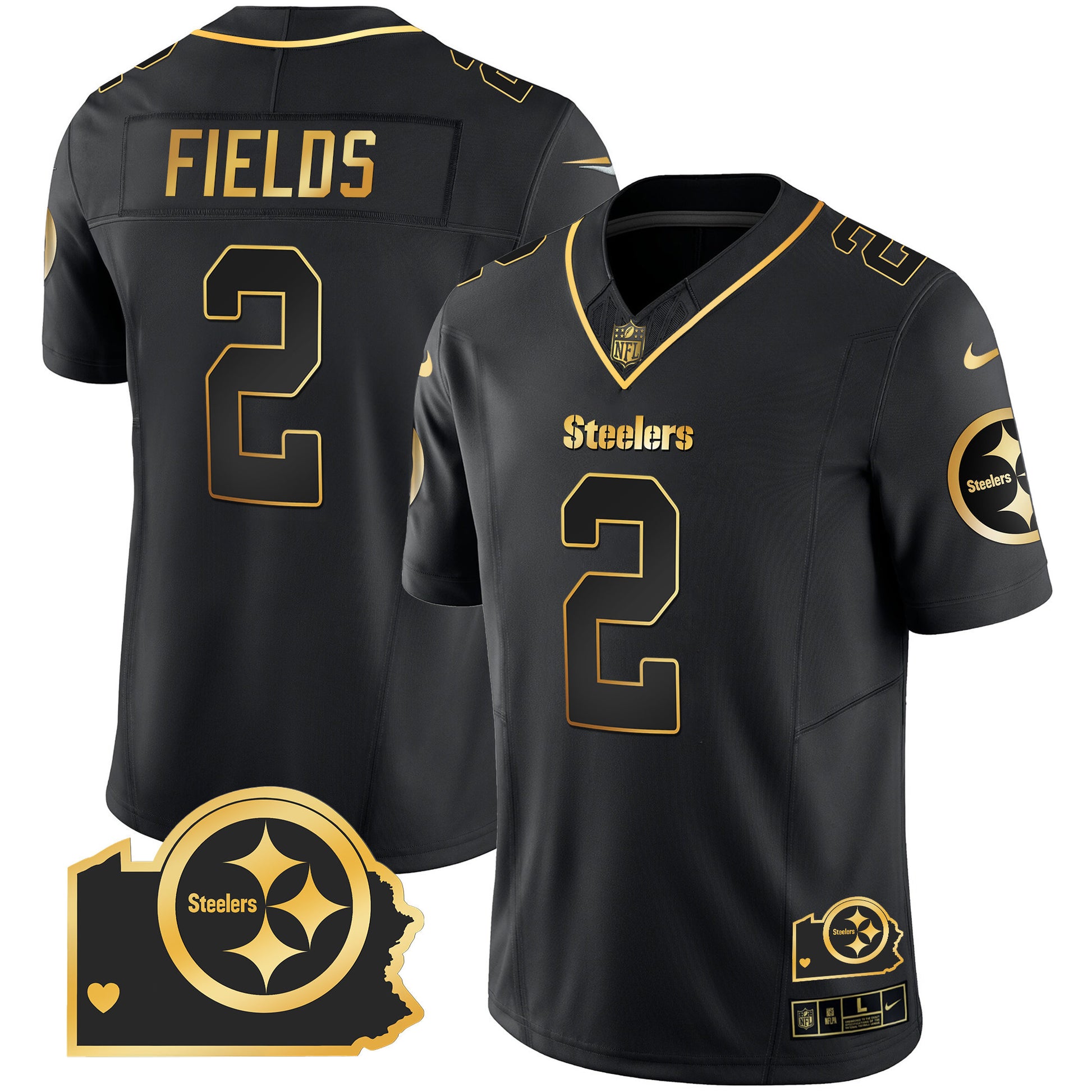 Men's Steelers Home Patch Gold Vapor Jersey - All Stitched