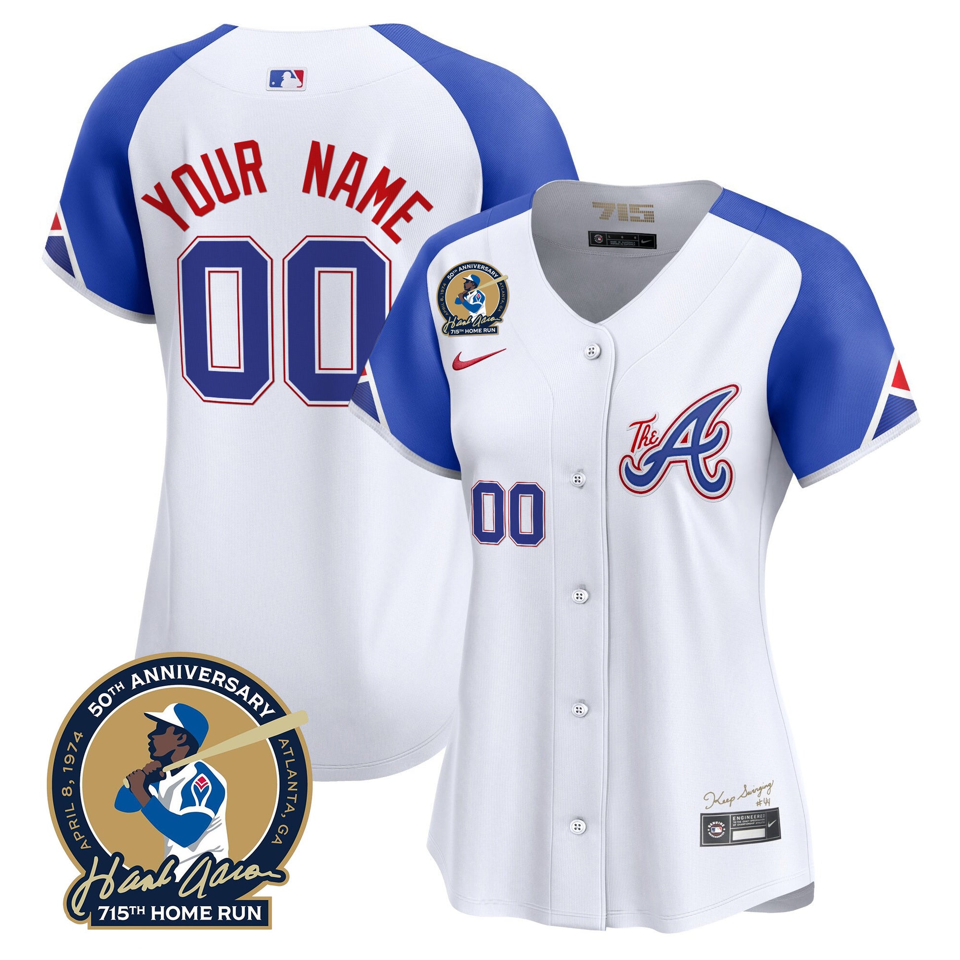 Atlanta Braves Hank Aaron 715th Home Run Patch Vapor Premier Limited Custom Jersey V2 - All Stitched