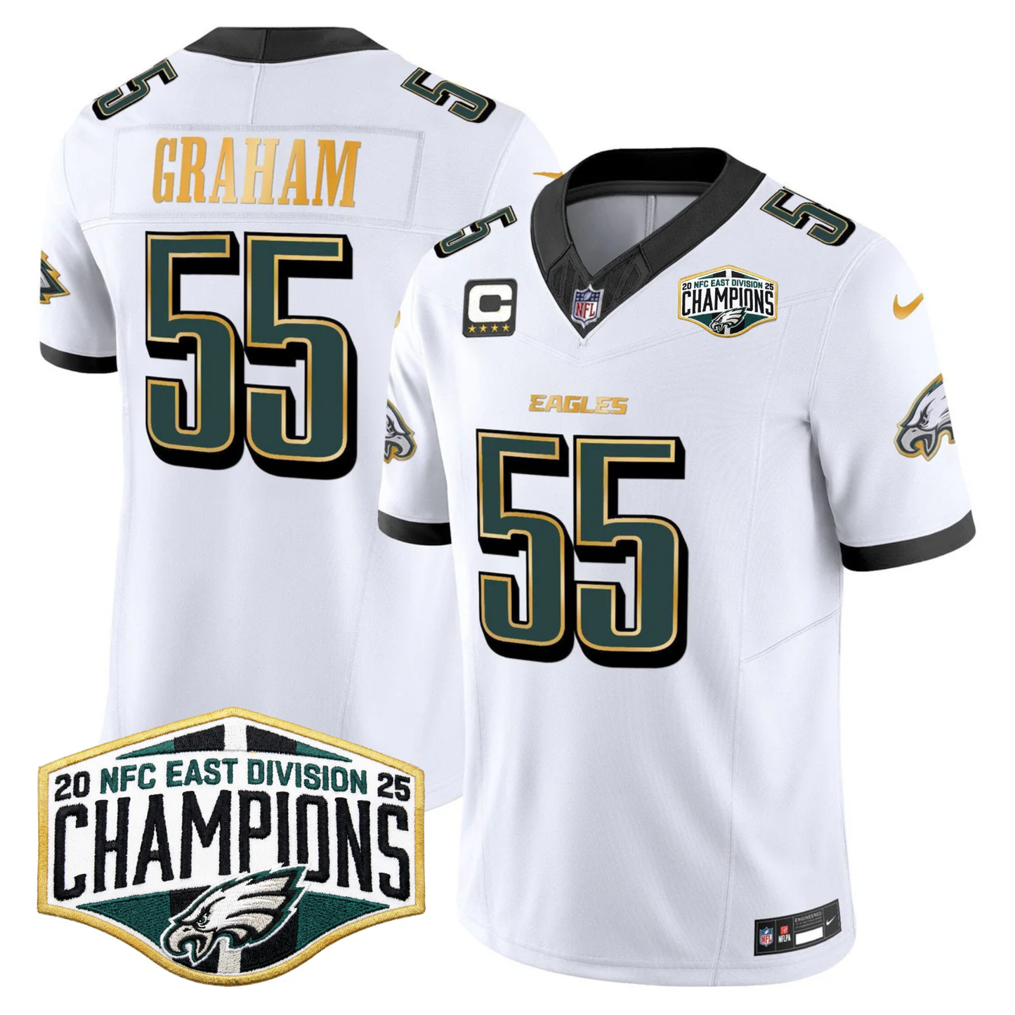 Eagles 2025 NFC East Division Champions Gold Trim Vapor Limited Jersey - All Stitched