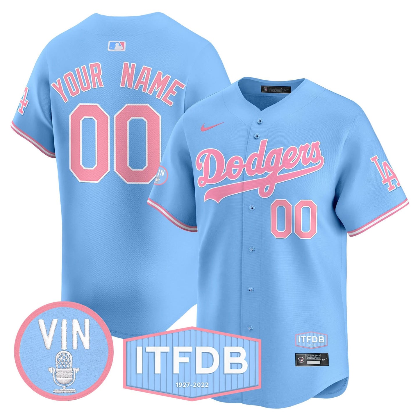 Dodgers Vin ITFDB Patch Bubblegum Pink Vapor Premier Limited Custom Jersey - All Stitched