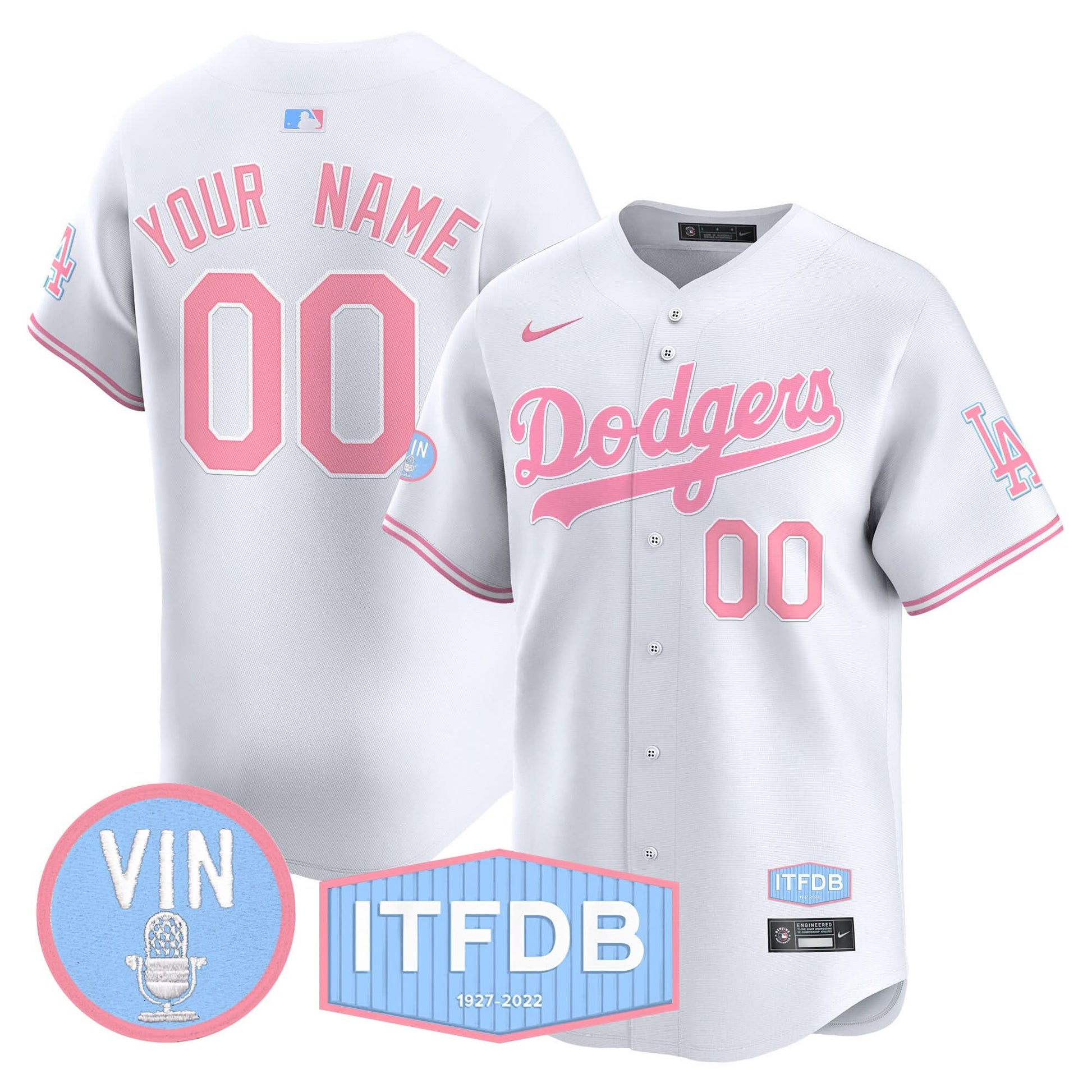 Dodgers Vin ITFDB Patch Bubblegum Pink Vapor Premier Limited Custom Jersey - All Stitched