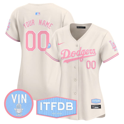 Dodgers Vin ITFDB Patch Bubblegum Pink Vapor Premier Limited Custom Jersey - All Stitched