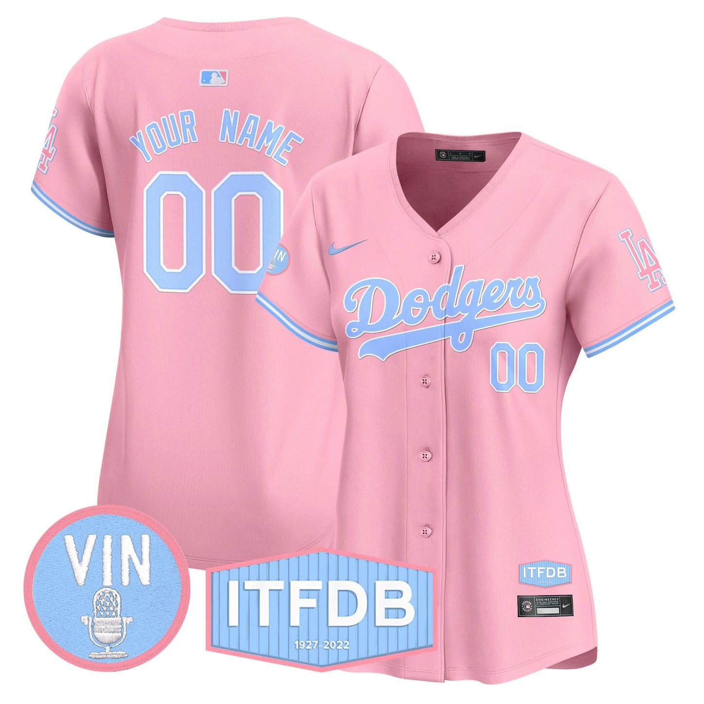 Dodgers Vin ITFDB Patch Bubblegum Pink Vapor Premier Limited Custom Jersey - All Stitched