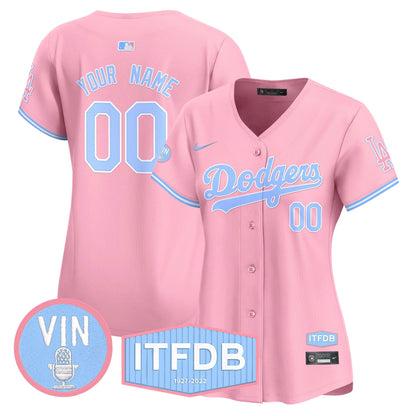 Dodgers Vin ITFDB Patch Bubblegum Pink Vapor Premier Limited Custom Jersey - All Stitched