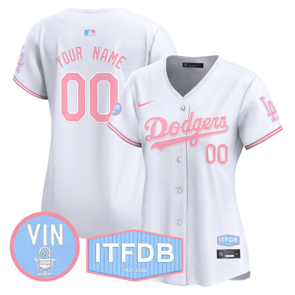 Dodgers Vin ITFDB Patch Bubblegum Pink Vapor Premier Limited Custom Jersey - All Stitched