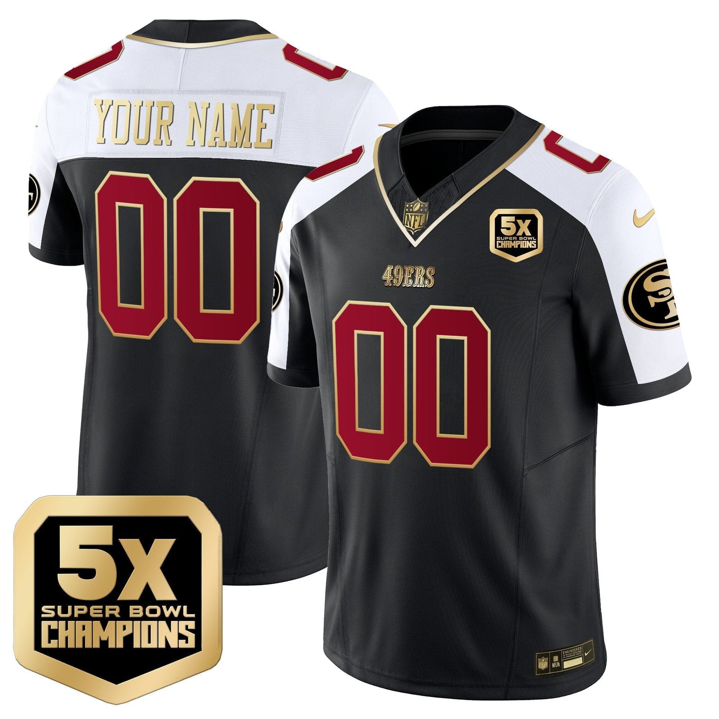 49ers 5x Super Bowl Champions Vapor Limited Custom Jersey - All Stitched