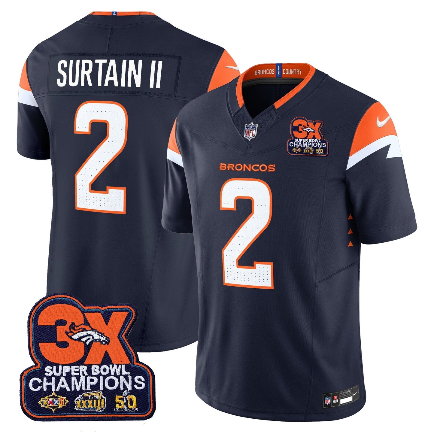 DEN 3-Time Champions Patch Vapor Limited Jersey - All Stitched