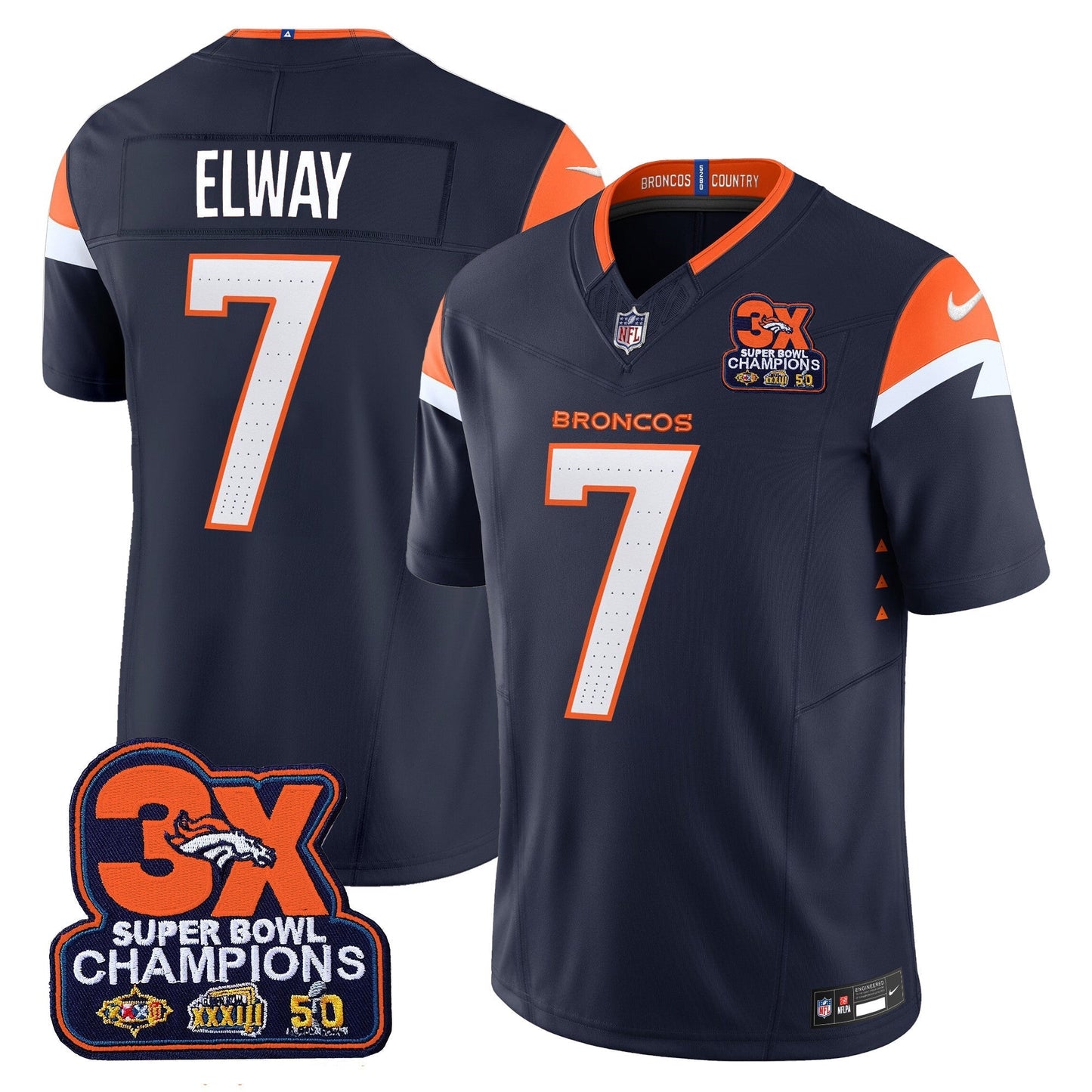 DEN 3-Time Champions Patch Vapor Limited Jersey - All Stitched