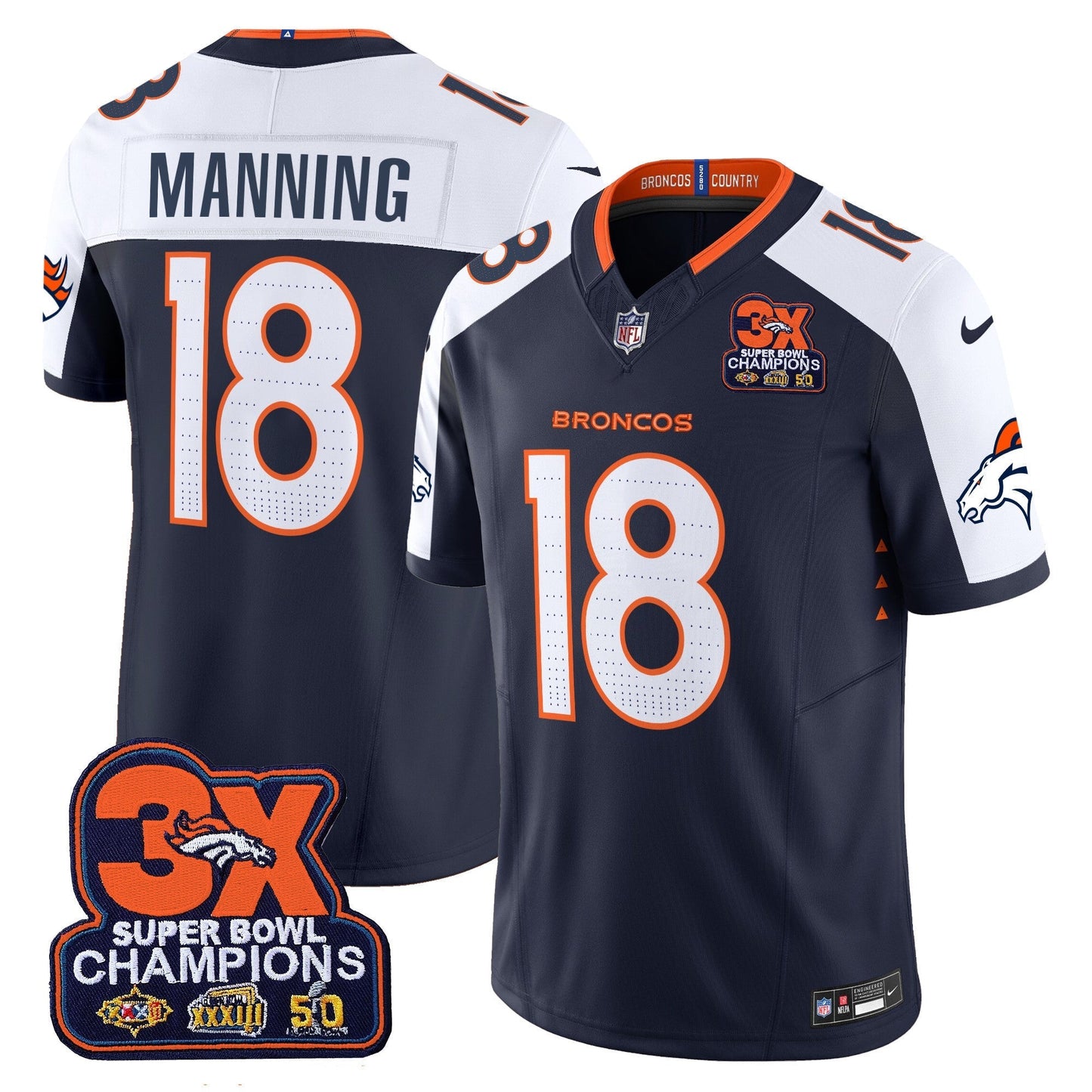 DEN 3-Time Champions Patch Vapor Limited Jersey - All Stitched