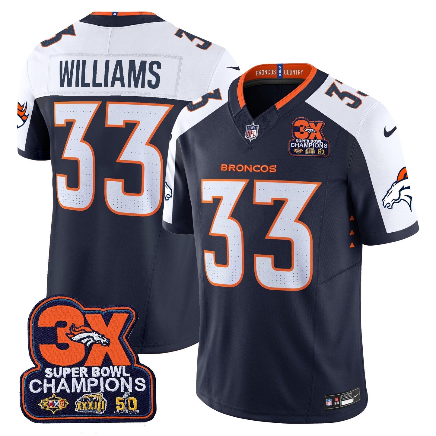 DEN 3-Time Champions Patch Vapor Limited Jersey - All Stitched