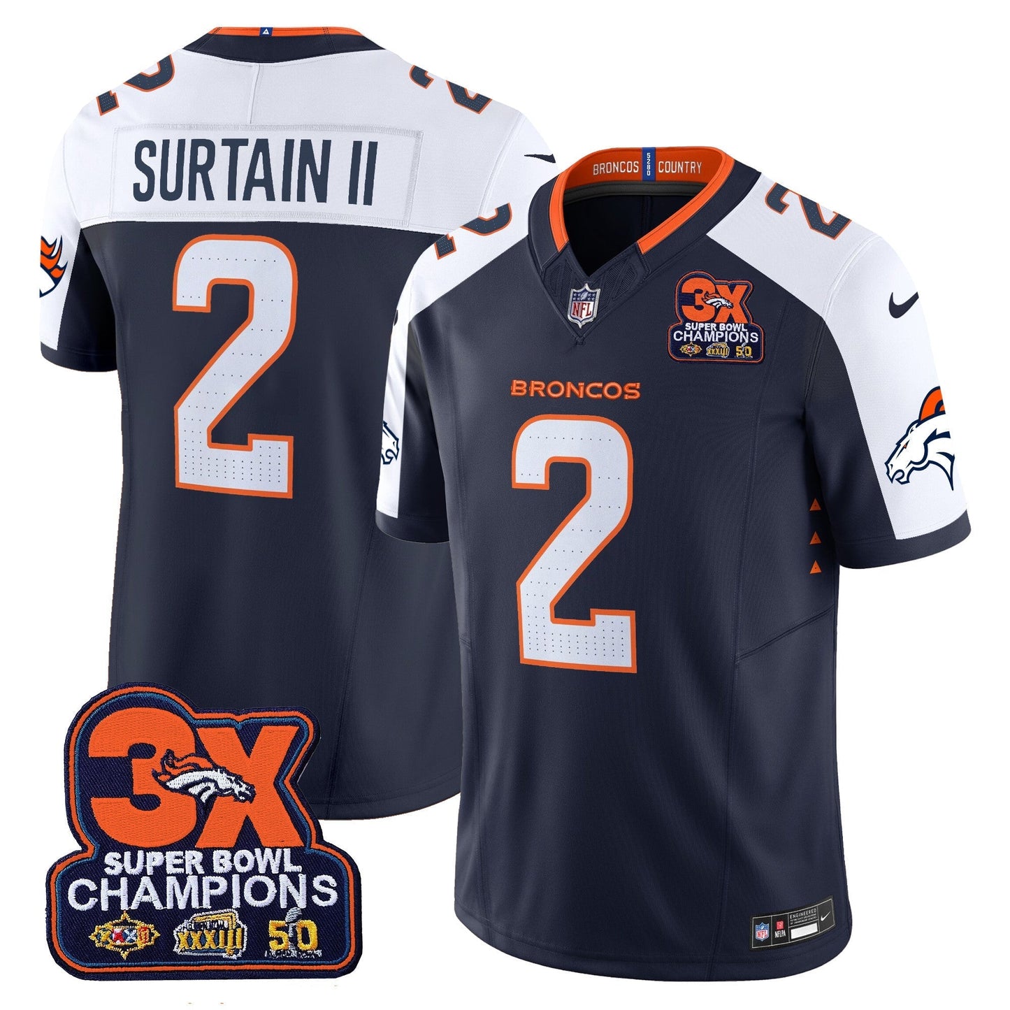 DEN 3-Time Champions Patch Vapor Limited Jersey - All Stitched