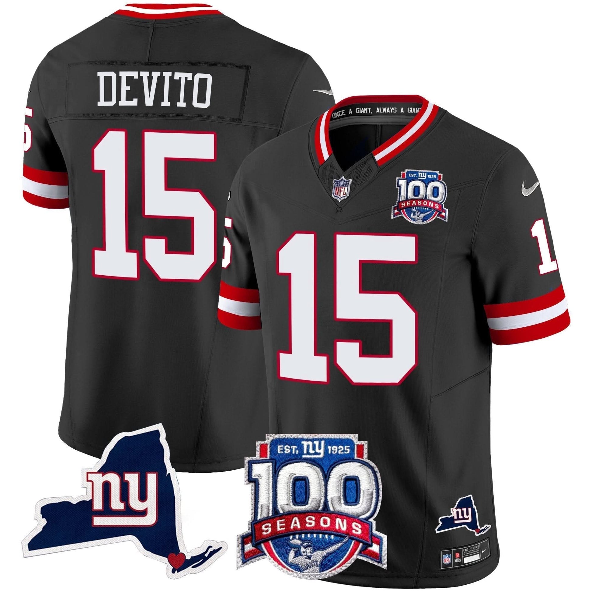 Men's New York Giants 100th Season & State Patch Vapor Limited Jersey - All Stitched