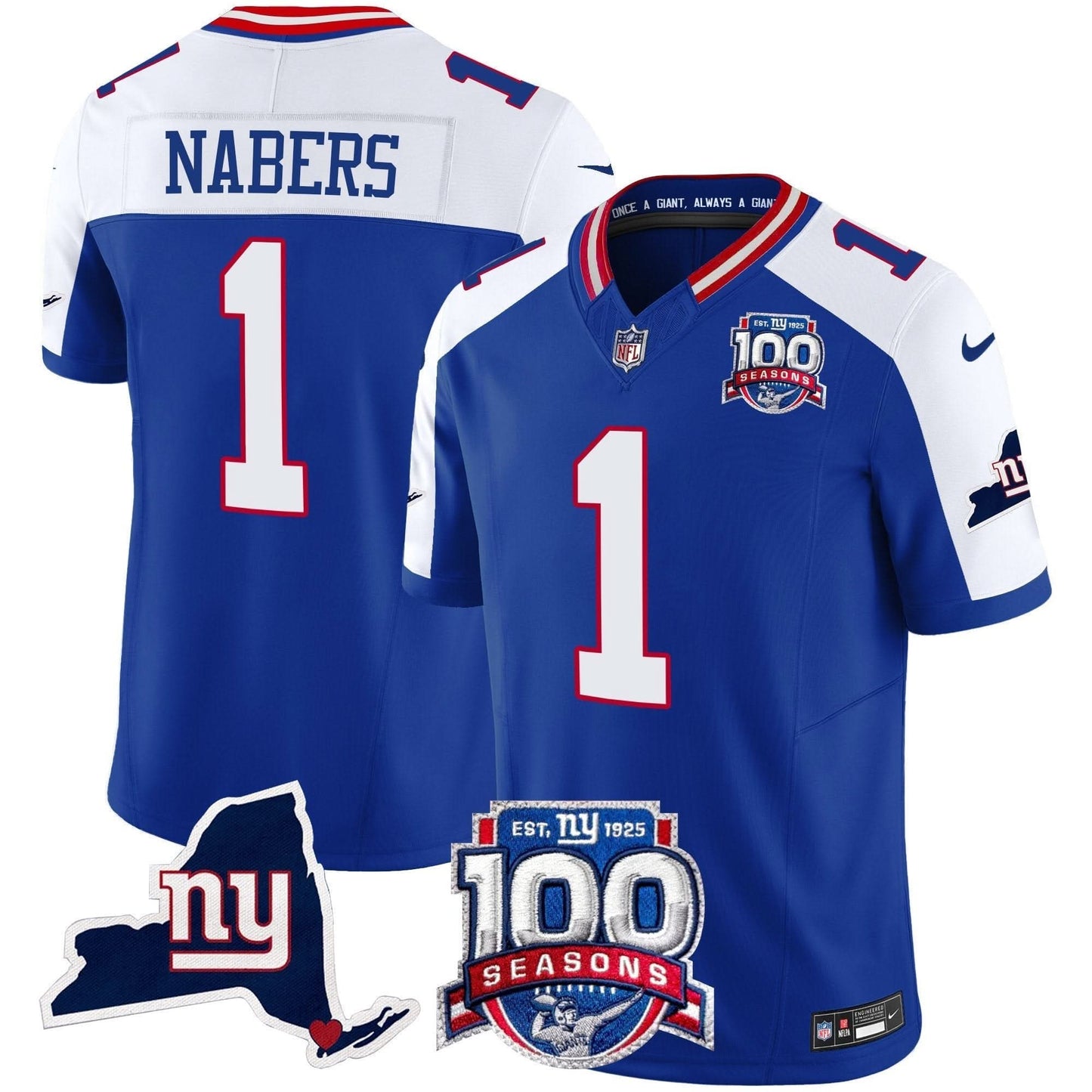 Men's New York Giants 100th Season & State Patch Vapor Limited Jersey - All Stitched