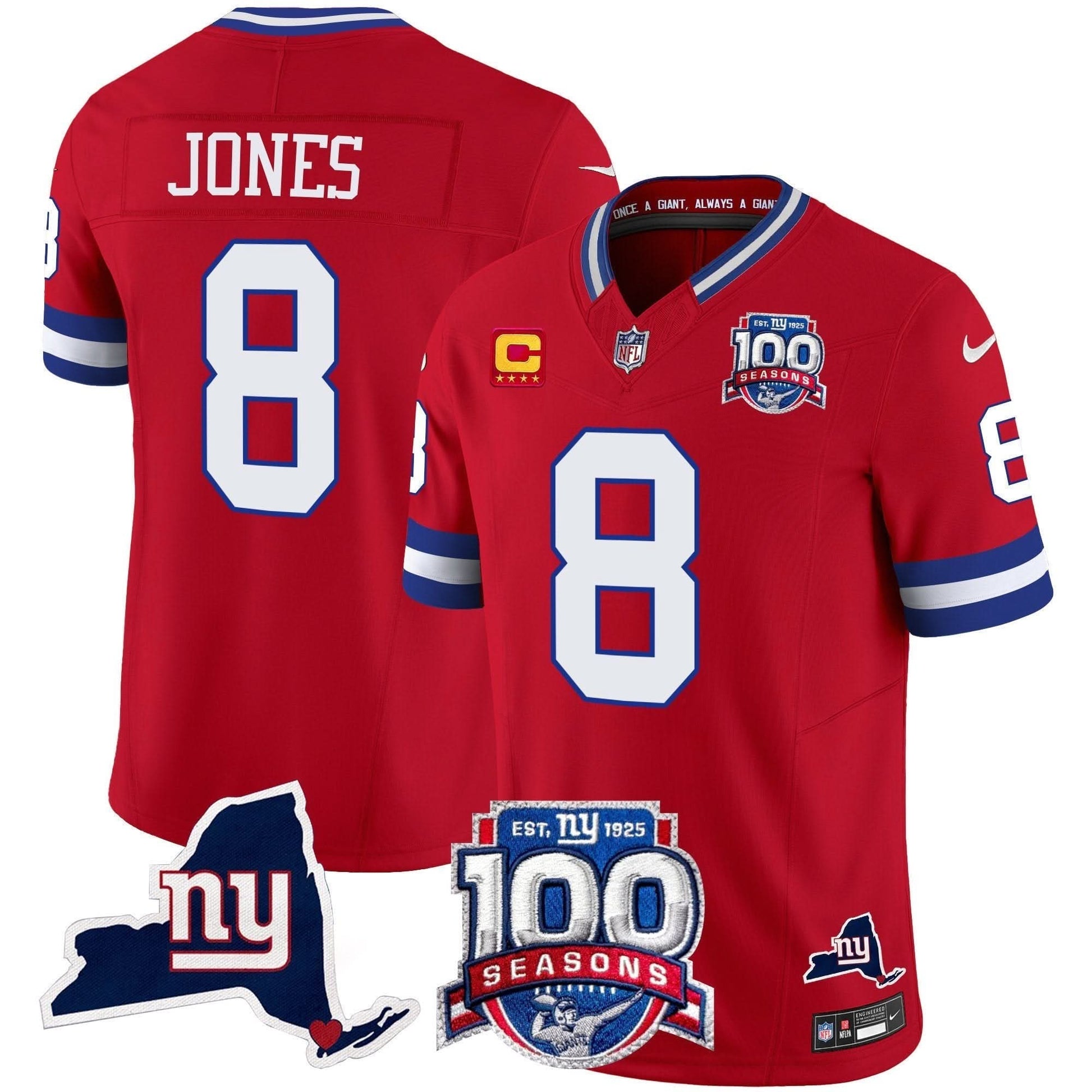 Men's New York Giants 100th Season & State Patch Vapor Limited Jersey - All Stitched
