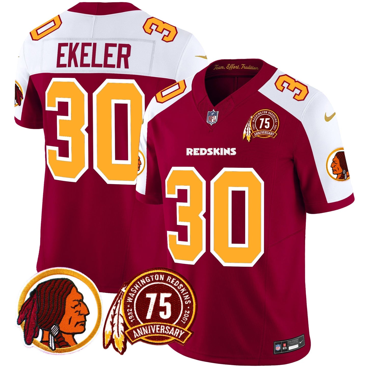 Men's Washington Redskins 75th Patch Throwback Vapor Limited Jersey - All Stitched