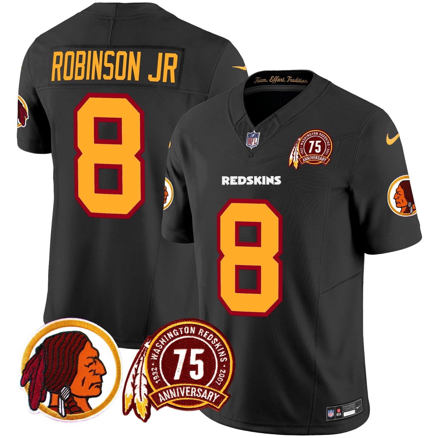 Men's Washington Redskins 75th Patch Throwback Vapor Limited Jersey - All Stitched