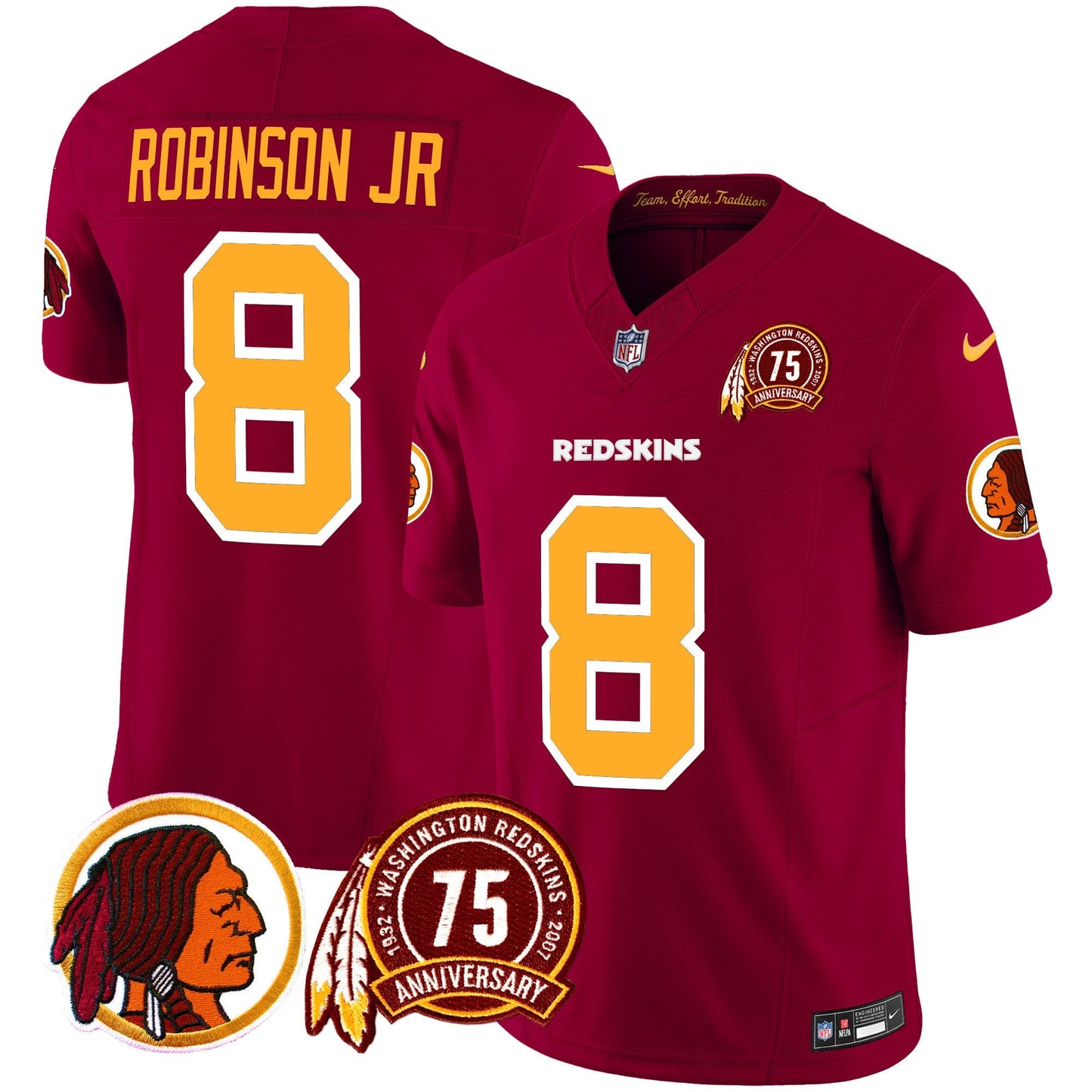 Men's Washington Redskins 75th Patch Throwback Vapor Limited Jersey - All Stitched