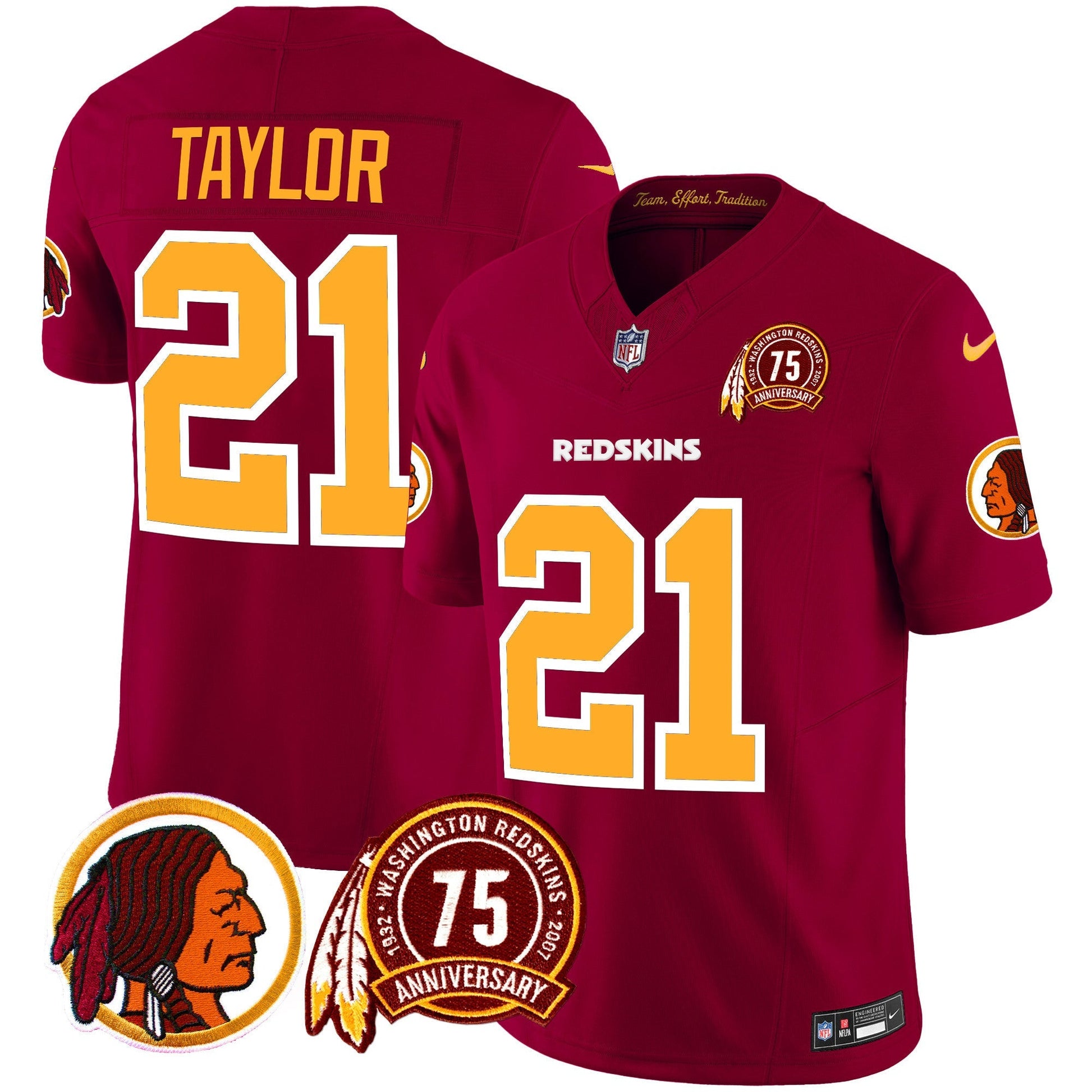 Men's Washington Redskins 75th Patch Throwback Vapor Limited Jersey - All Stitched