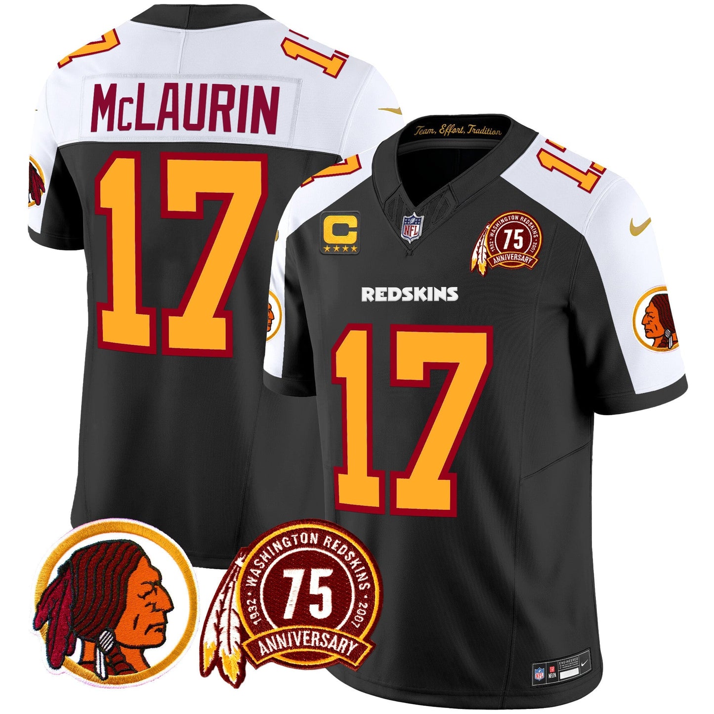 Men's Washington Redskins 75th Patch Throwback Vapor Limited Jersey - All Stitched