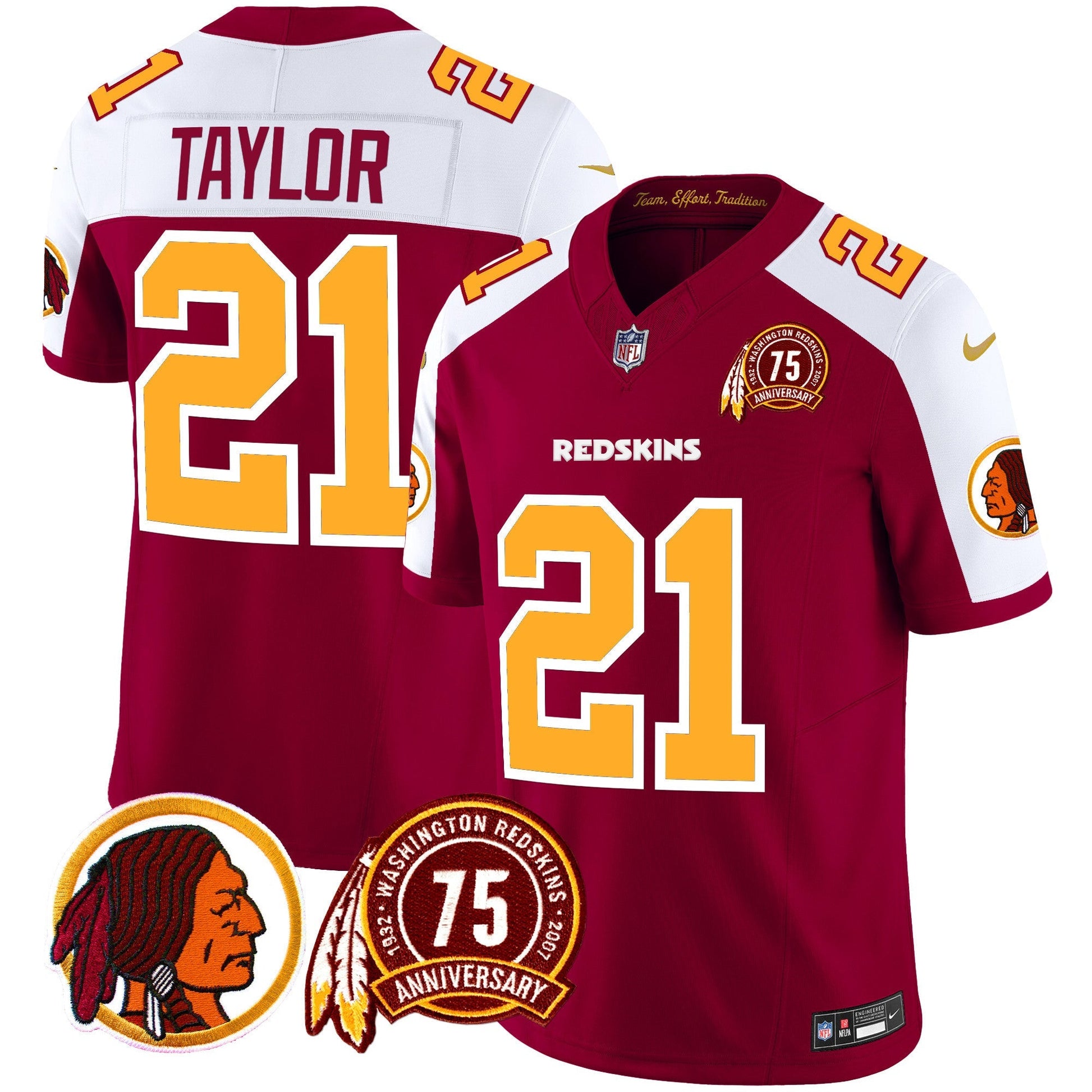 Men's Washington Redskins 75th Patch Throwback Vapor Limited Jersey - All Stitched