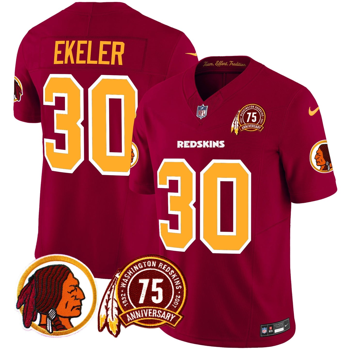 Men's Washington Redskins 75th Patch Throwback Vapor Limited Jersey - All Stitched