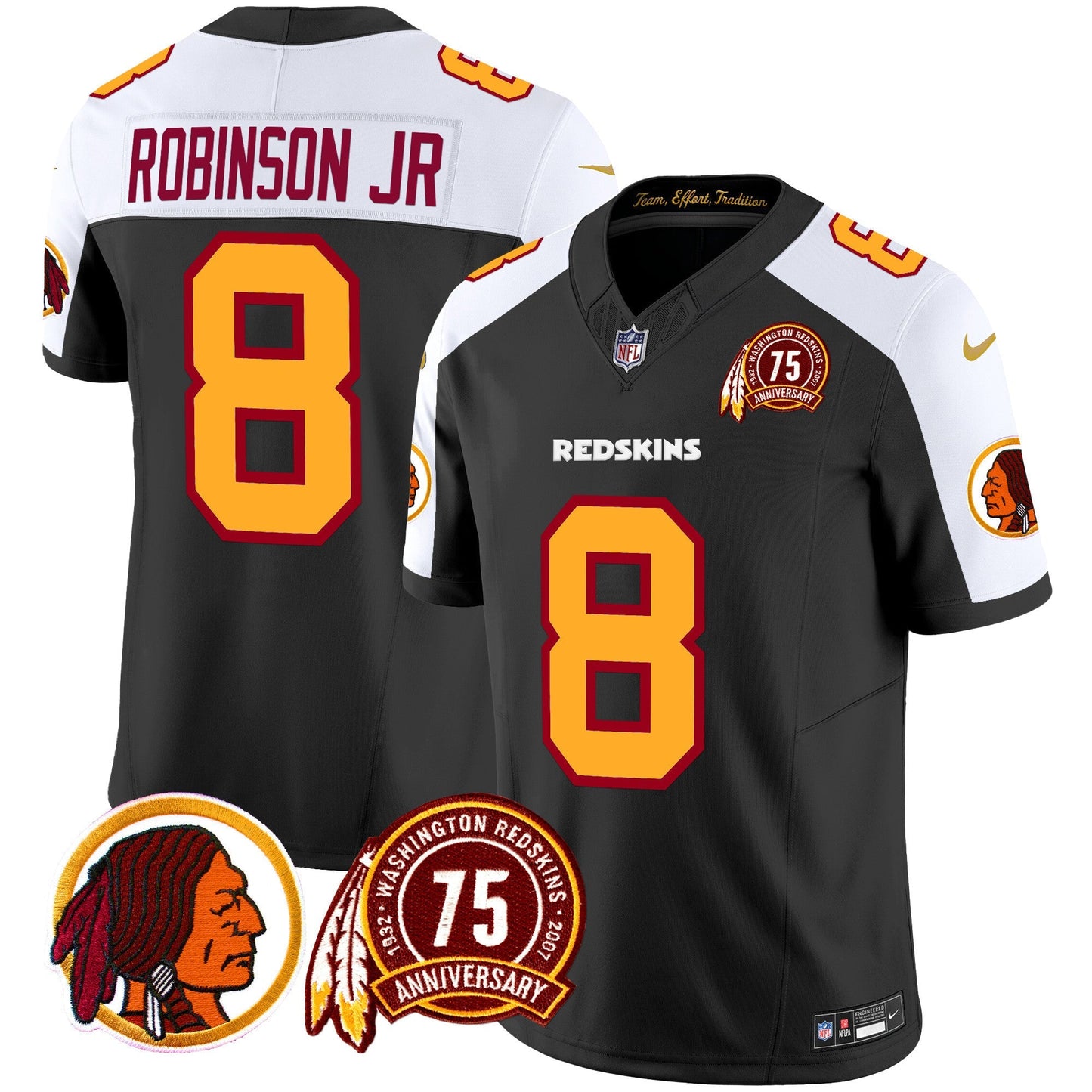 Men's Washington Redskins 75th Patch Throwback Vapor Limited Jersey - All Stitched