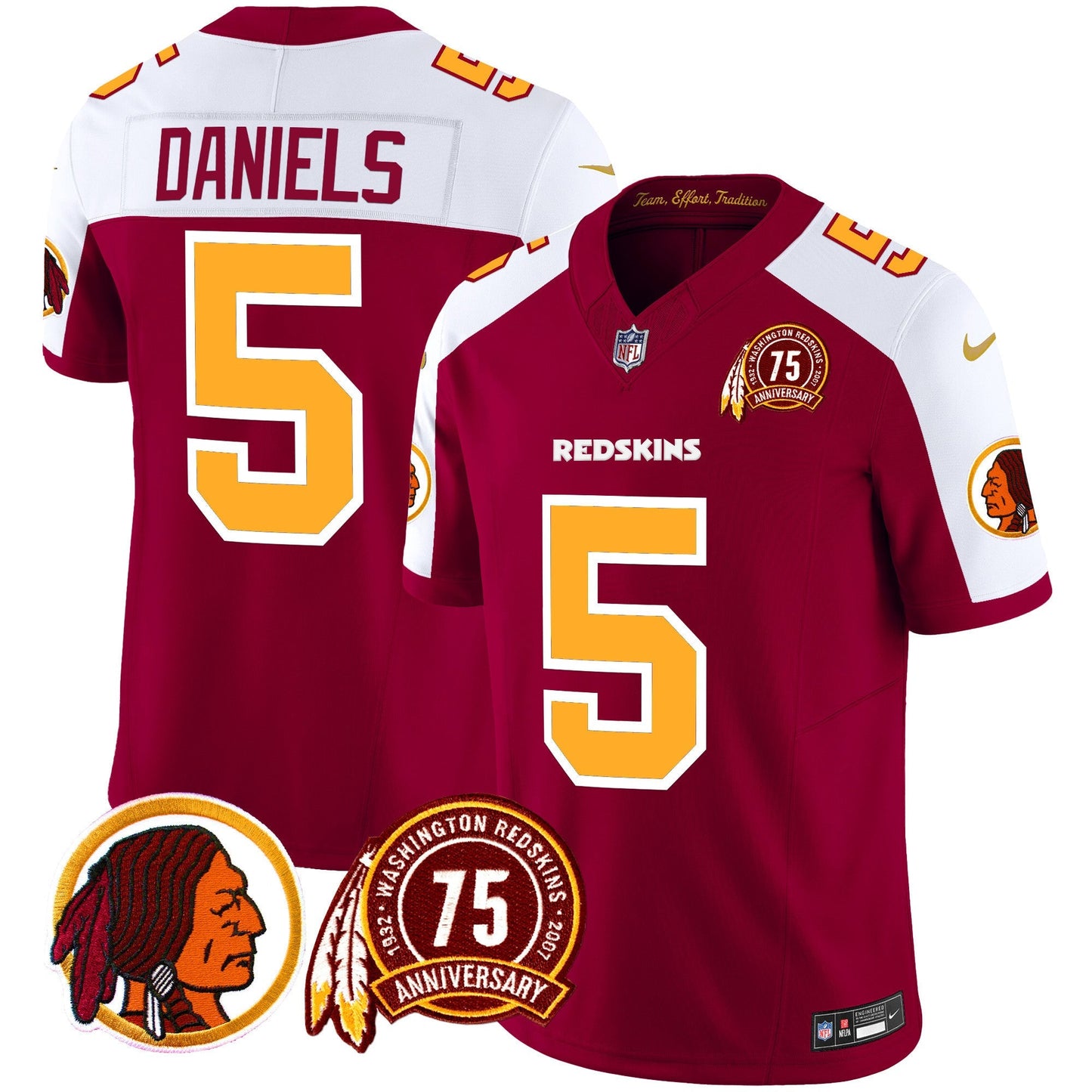 Men's Washington Redskins 75th Patch Throwback Vapor Limited Jersey - All Stitched