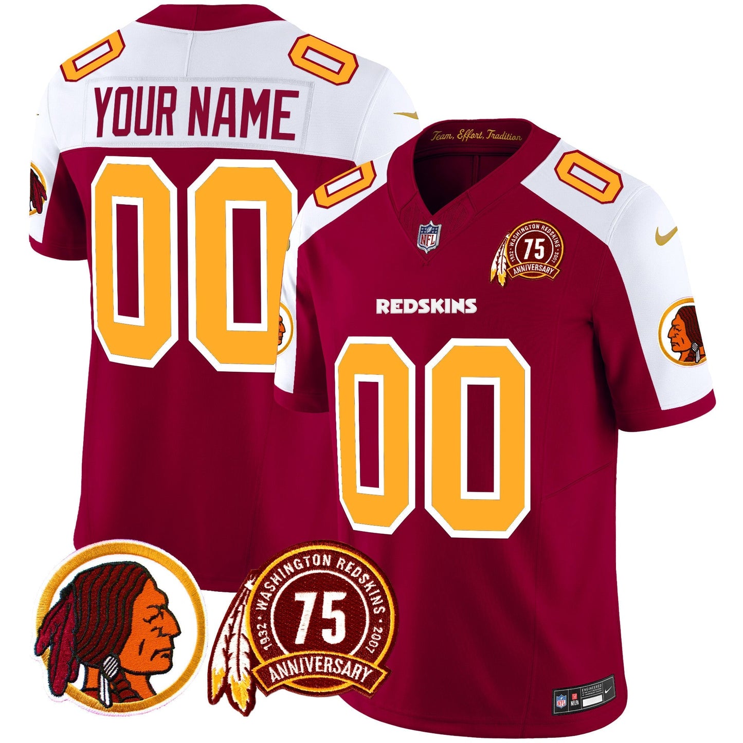 Washington Redskins 75th Patch Throwback Vapor Limited Custom Jersey - All Stitched