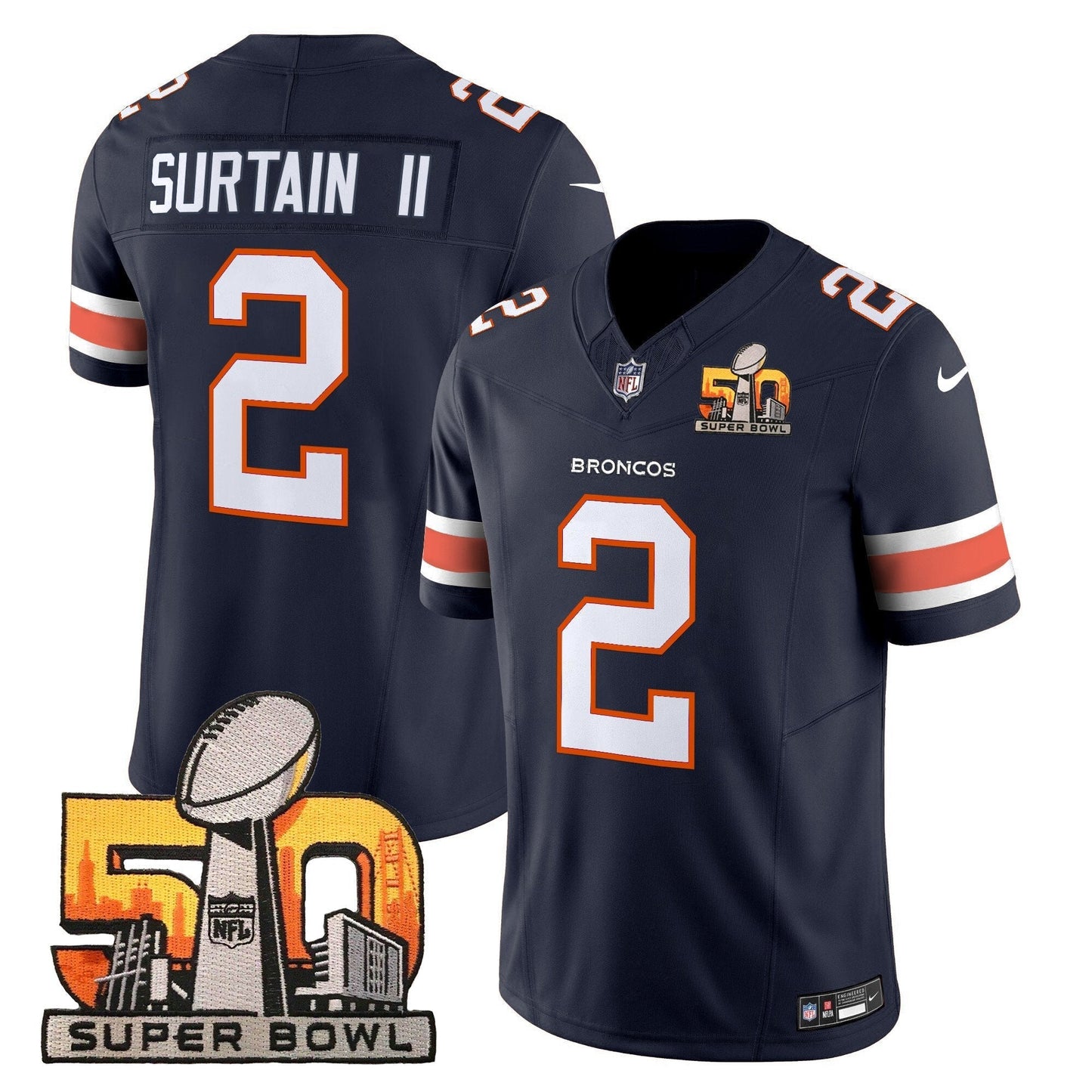 DEN Super Bowl 50 Patch Vapor Limited Jersey - All Stitched