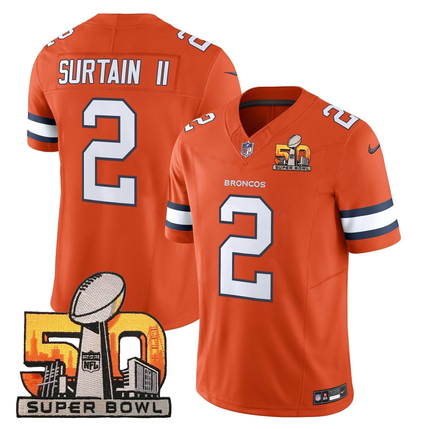 DEN Super Bowl 50 Patch Vapor Limited Jersey - All Stitched