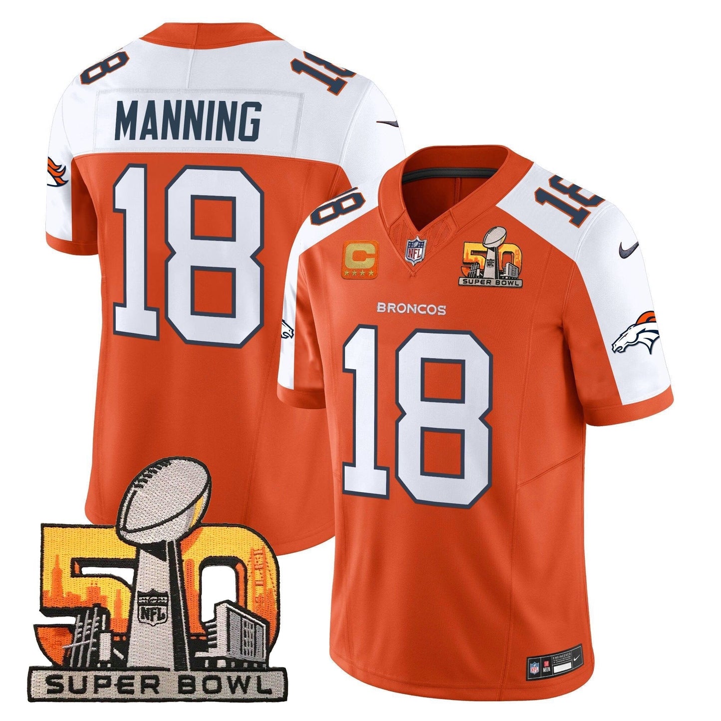 DEN Super Bowl 50 Patch Vapor Limited Jersey - All Stitched