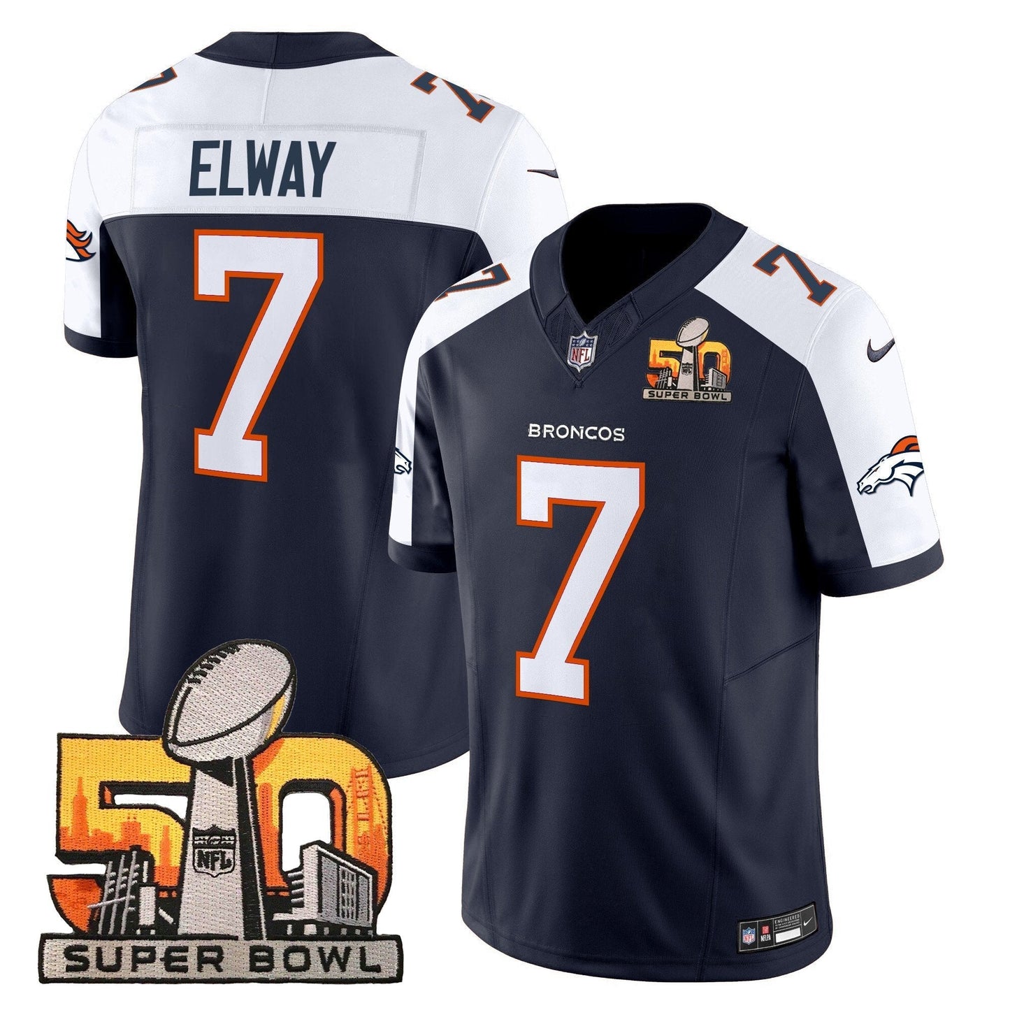 DEN Super Bowl 50 Patch Vapor Limited Jersey - All Stitched