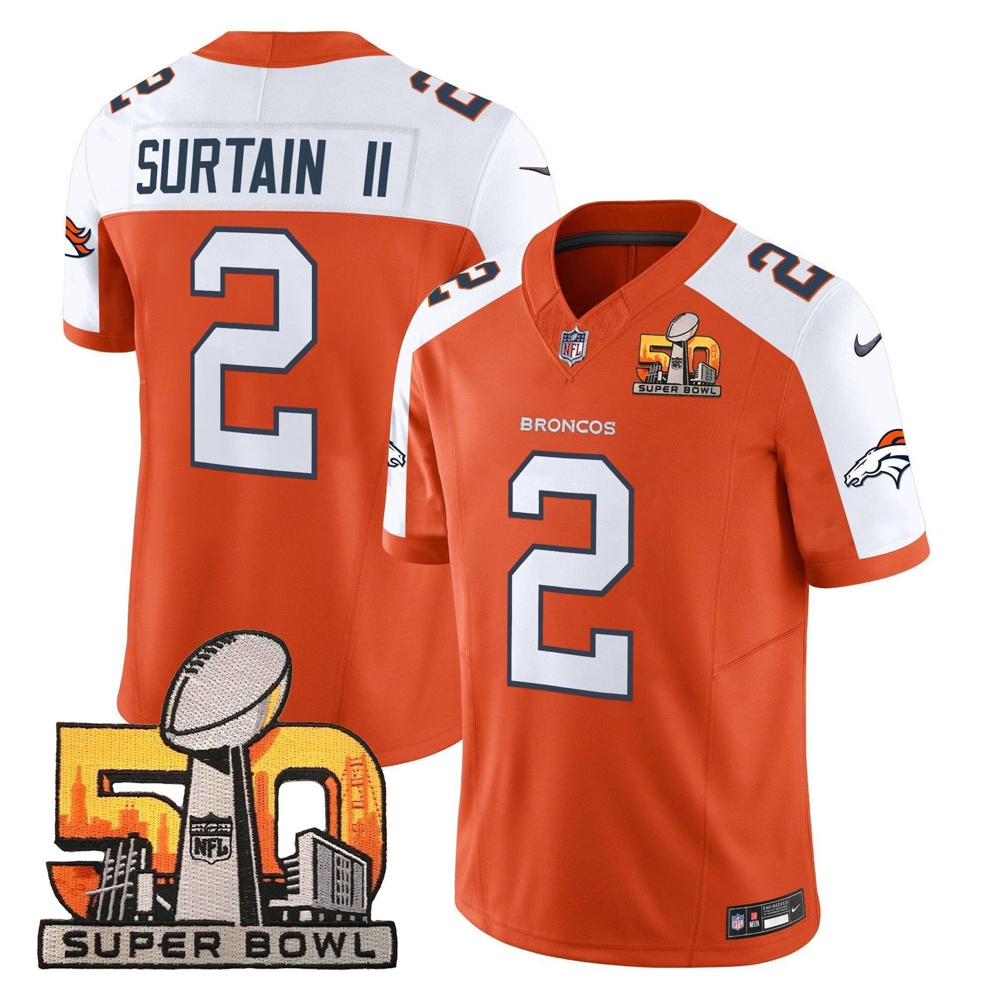 DEN Super Bowl 50 Patch Vapor Limited Jersey - All Stitched