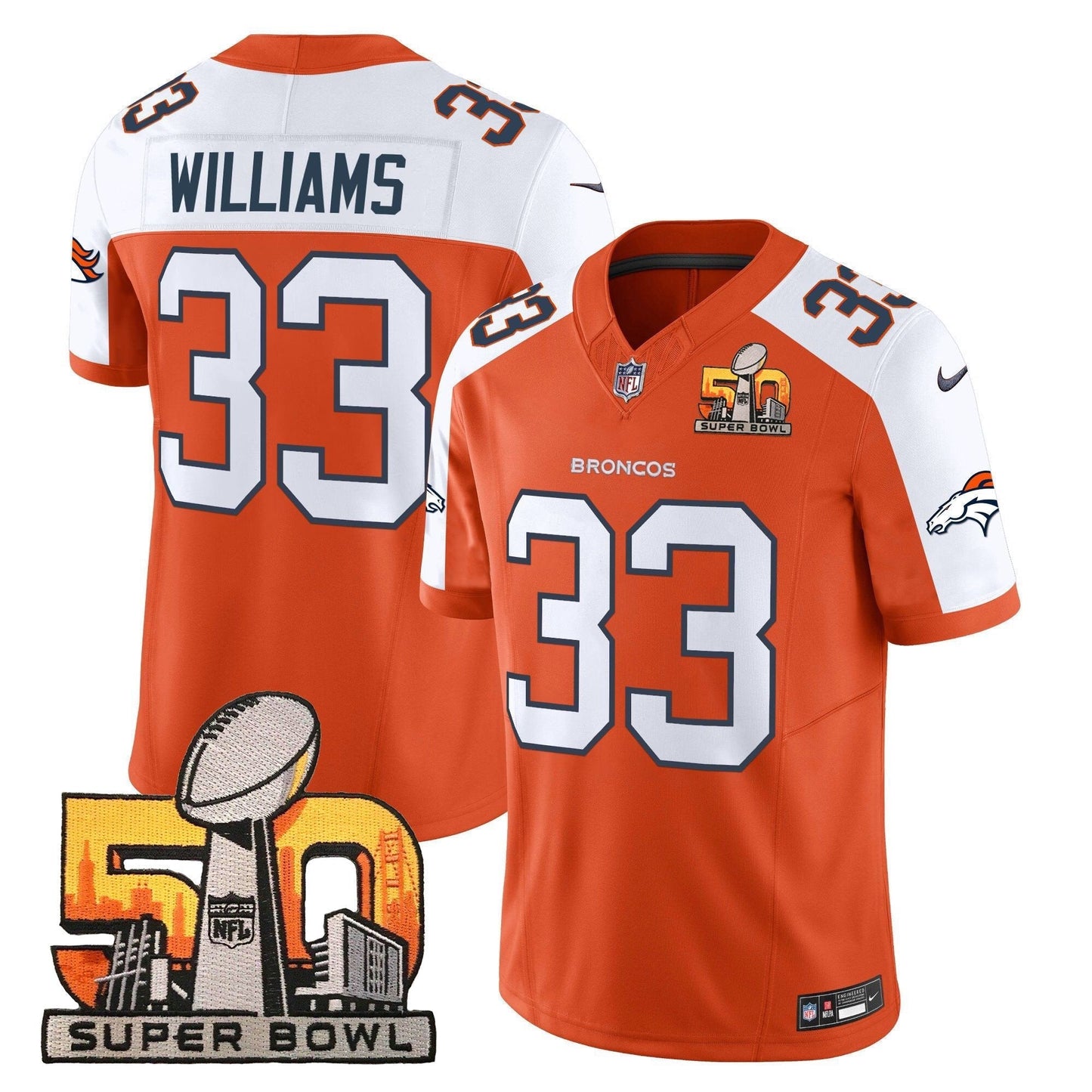 DEN Super Bowl 50 Patch Vapor Limited Jersey - All Stitched