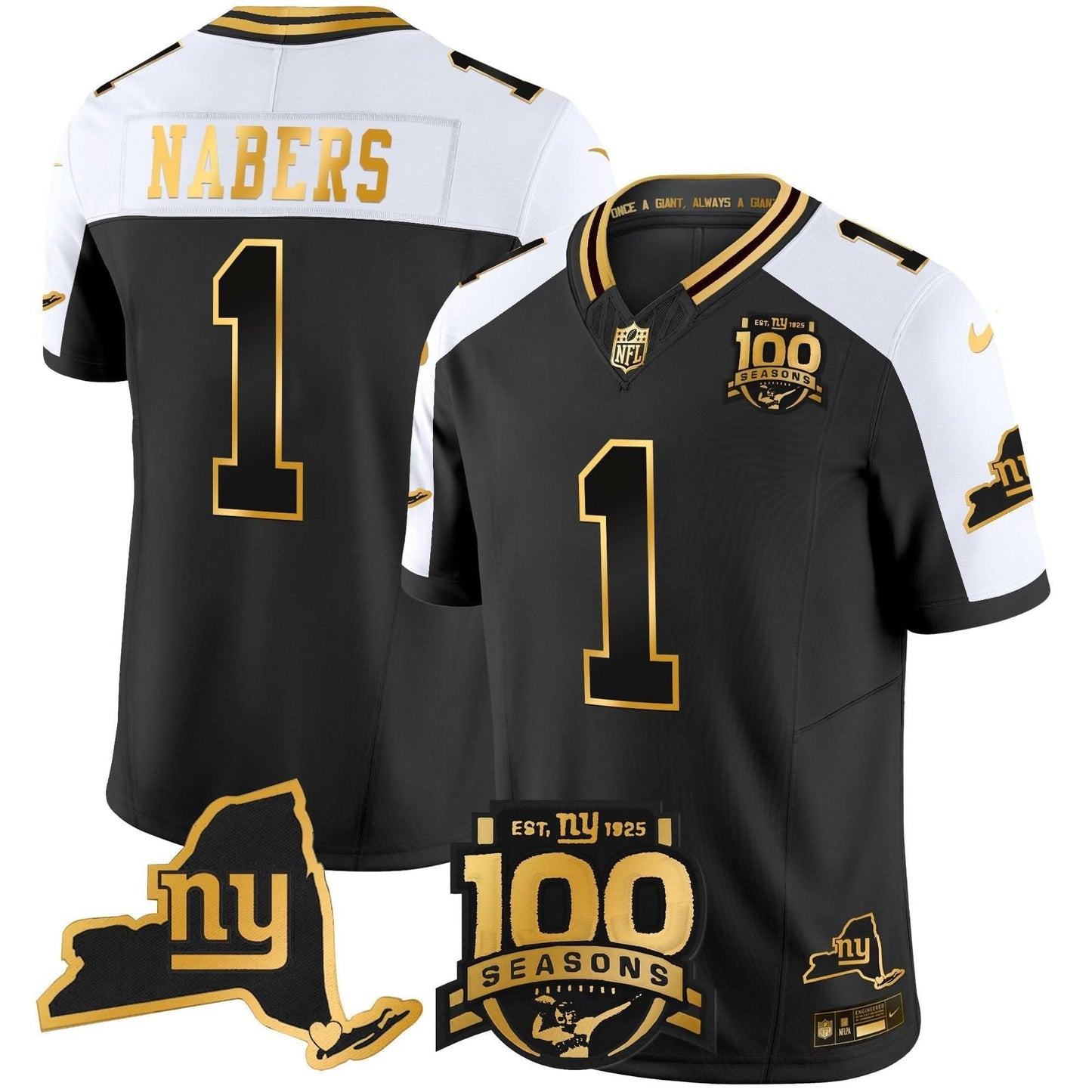New York Giants 100th Season & State Patch Gold Vapor Limited Jersey - All Stitched