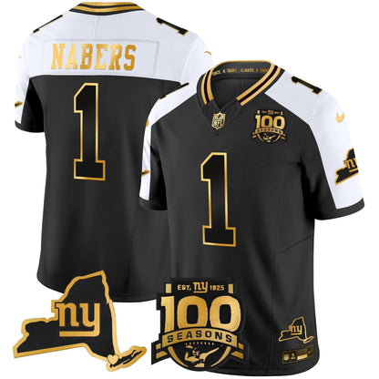 New York Giants 100th Season & State Patch Gold Vapor Limited Jersey - All Stitched