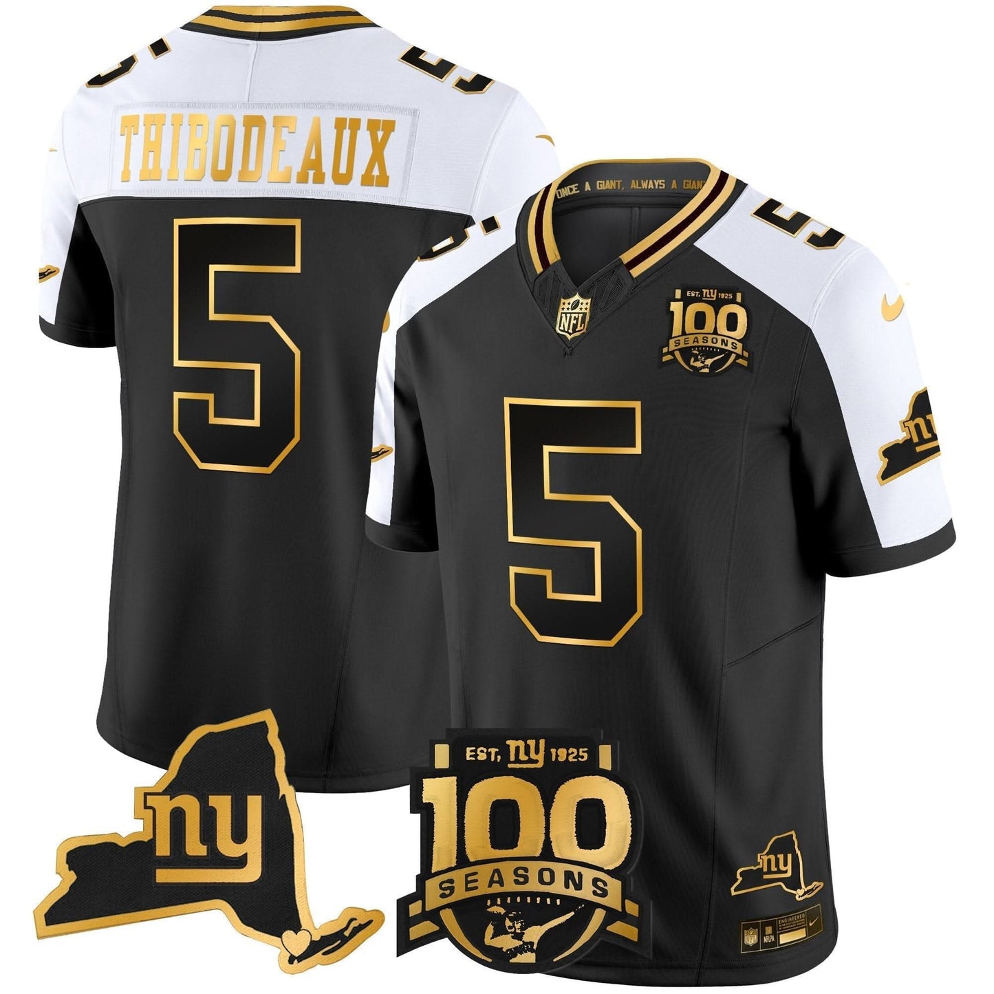 New York Giants 100th Season & State Patch Gold Vapor Limited Jersey - All Stitched