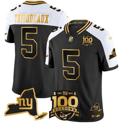 New York Giants 100th Season & State Patch Gold Vapor Limited Jersey - All Stitched