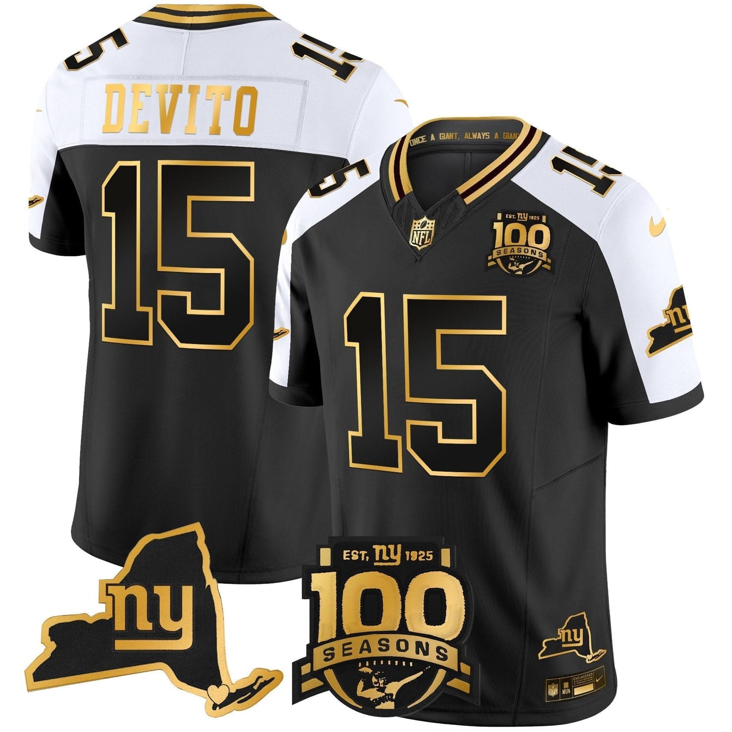 New York Giants 100th Season & State Patch Gold Vapor Limited Jersey - All Stitched