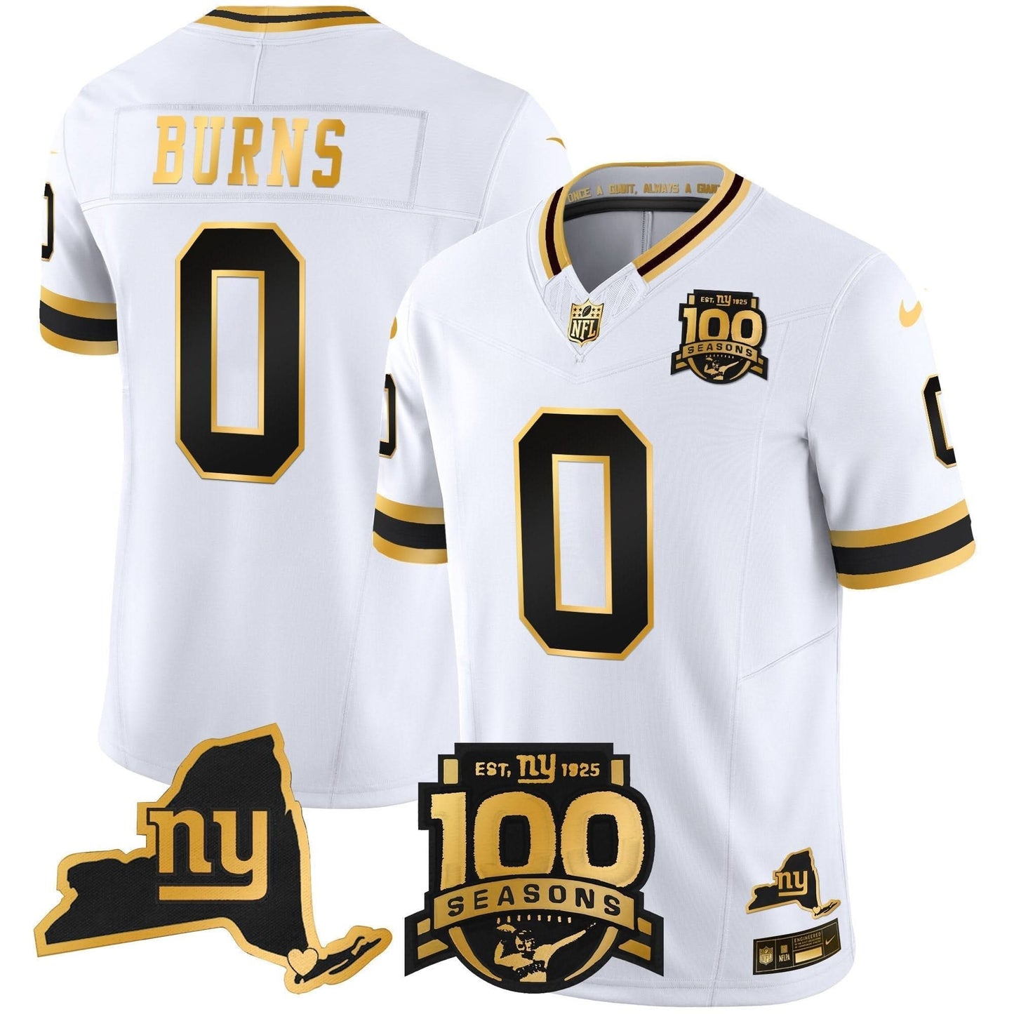 New York Giants 100th Season & State Patch Gold Vapor Limited Jersey - All Stitched