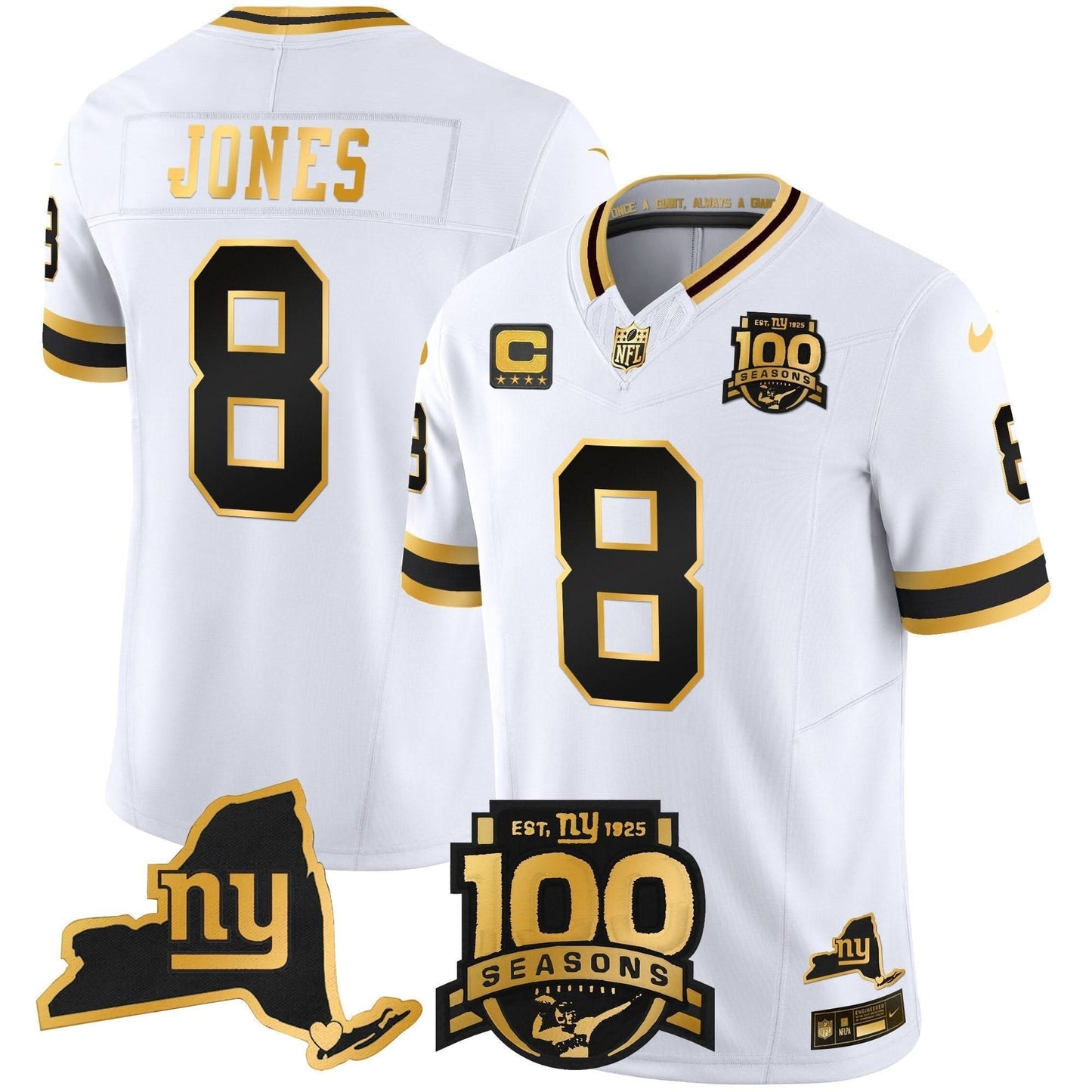 New York Giants 100th Season & State Patch Gold Vapor Limited Jersey - All Stitched