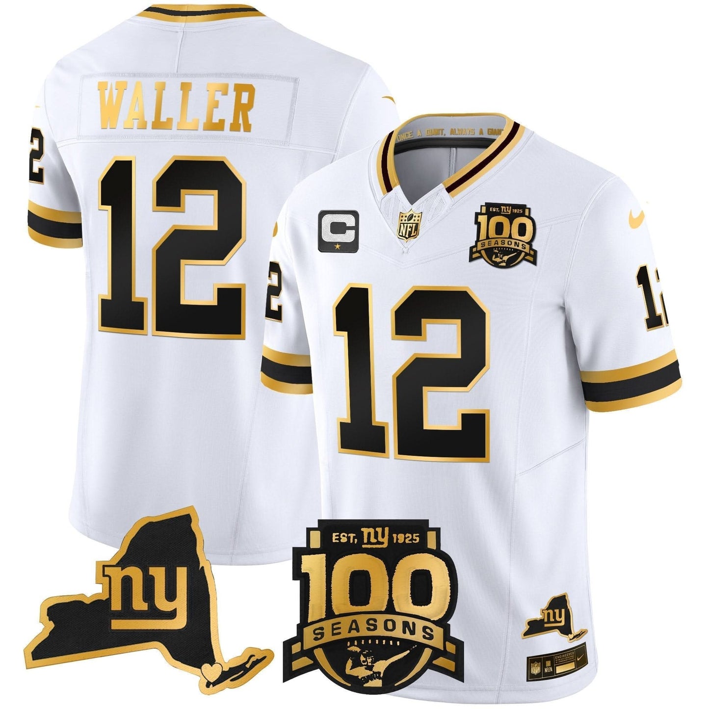 New York Giants 100th Season & State Patch Gold Vapor Limited Jersey - All Stitched
