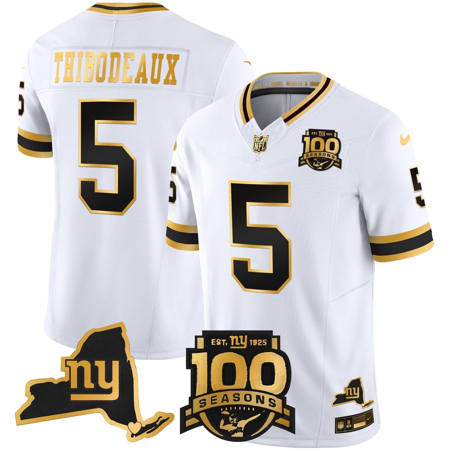 New York Giants 100th Season & State Patch Gold Vapor Limited Jersey - All Stitched