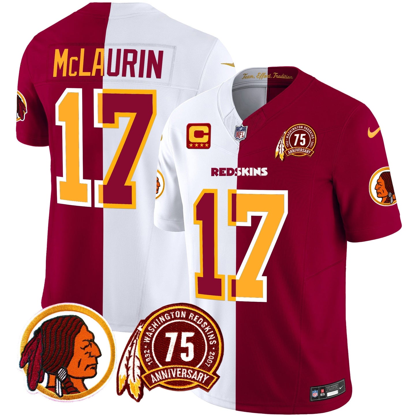 Men's Washington Redskins 75th Patch Throwback Vapor Limited Jersey - All Stitched