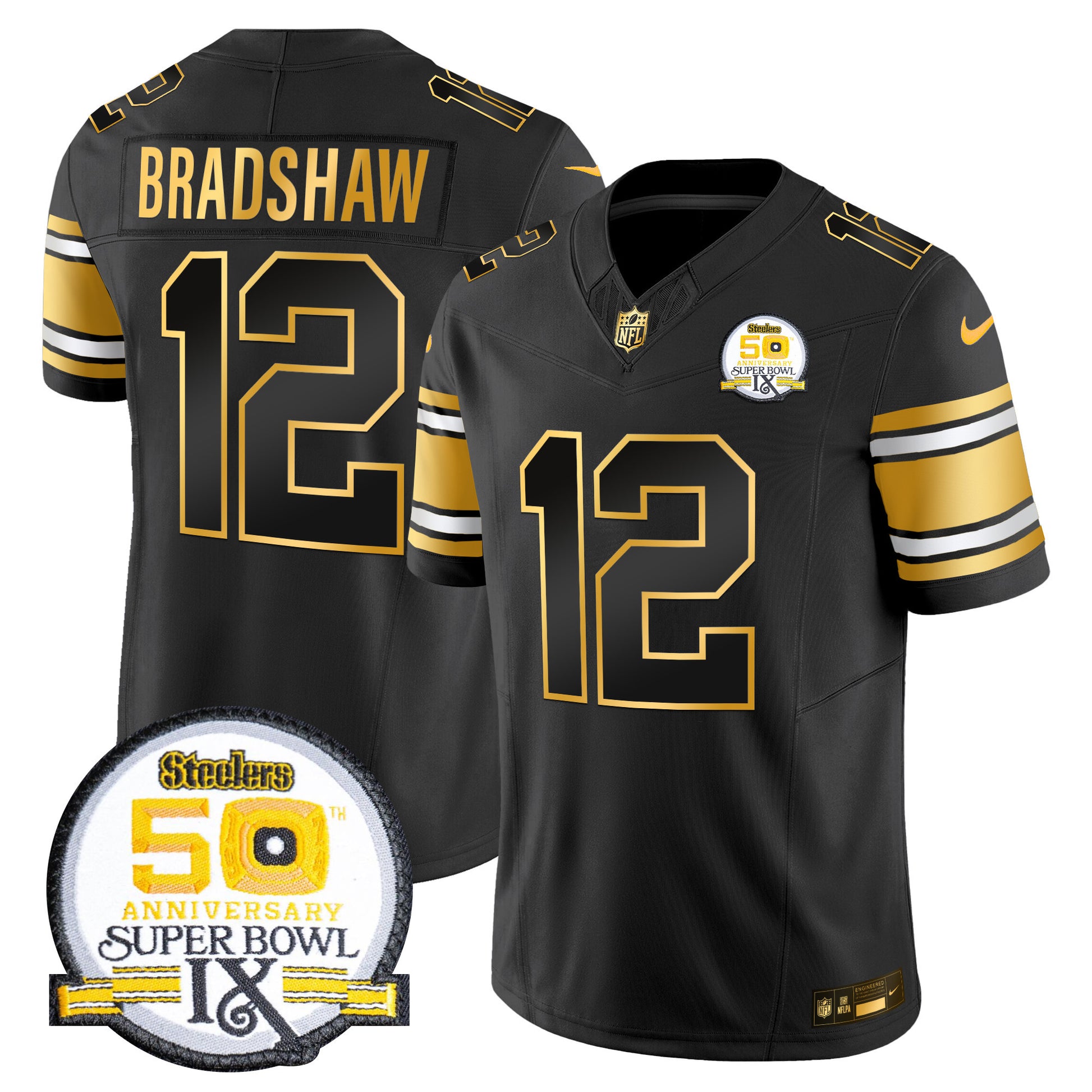 Men's Steelers 50th Anniversary of Super Bowl IX Patch Gold Vapor Limited Jersey - All Stitched