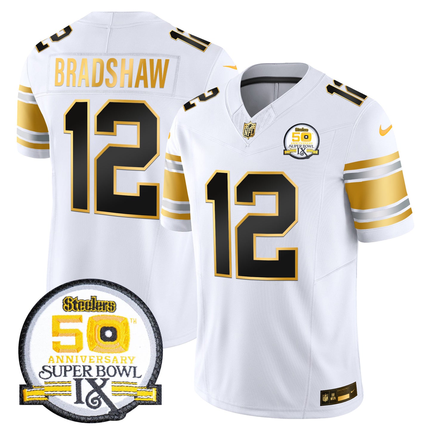 Men's Steelers 50th Anniversary of Super Bowl IX Patch Gold Vapor Limited Jersey - All Stitched