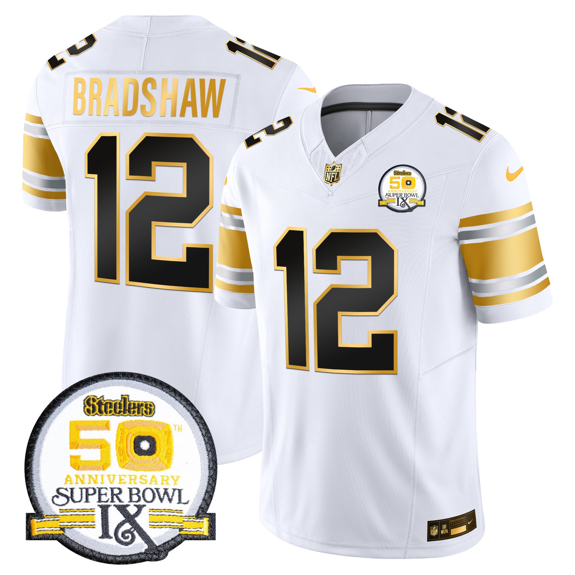 Men's Steelers 50th Anniversary of Super Bowl IX Patch Gold Vapor Limited Jersey - All Stitched