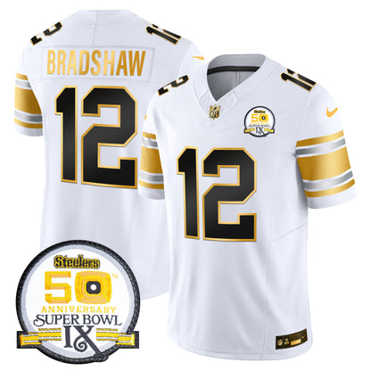 Men's Steelers 50th Anniversary of Super Bowl IX Patch Gold Vapor Limited Jersey - All Stitched