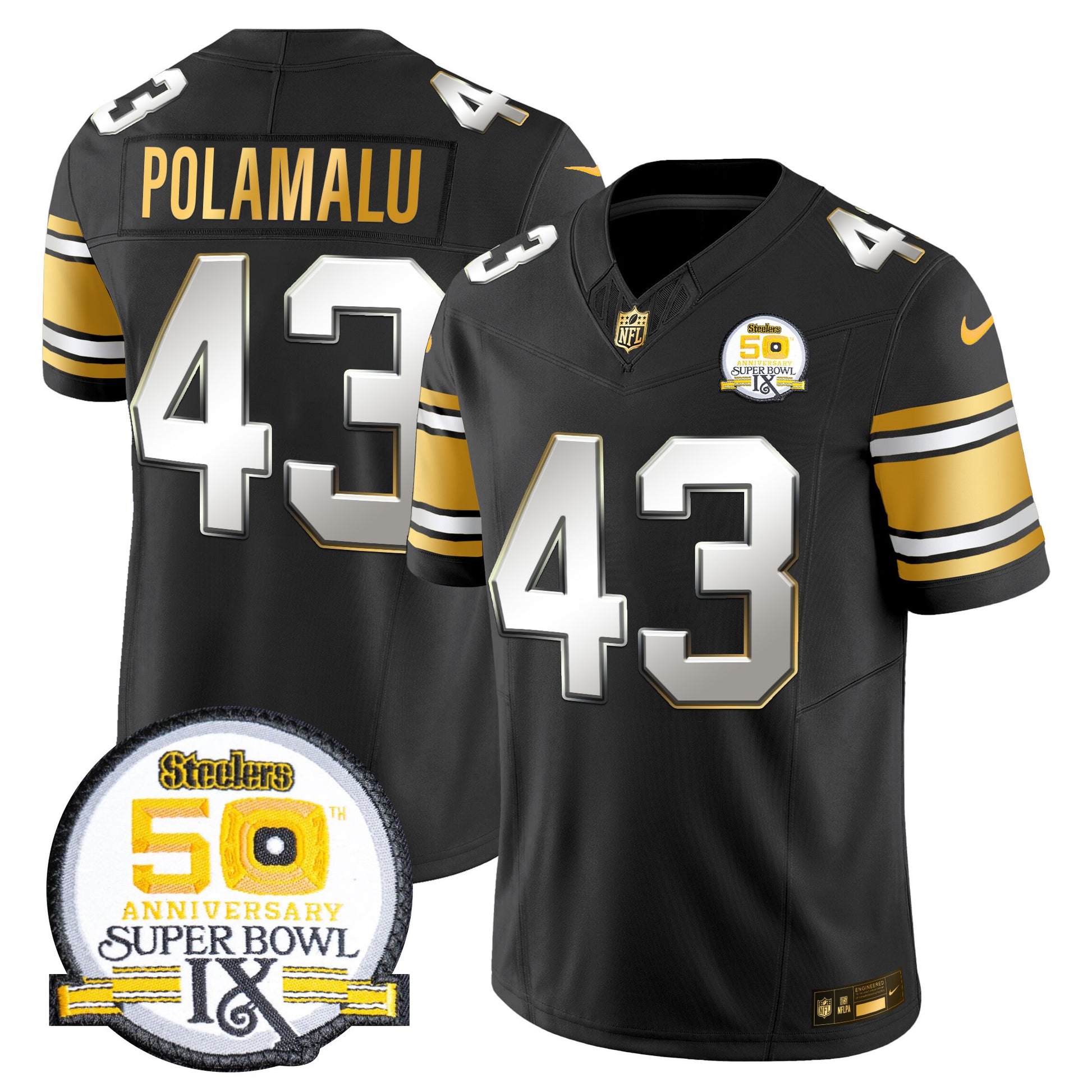 Men's Steelers 50th Anniversary of Super Bowl IX Patch Gold Vapor Limited Jersey - All Stitched